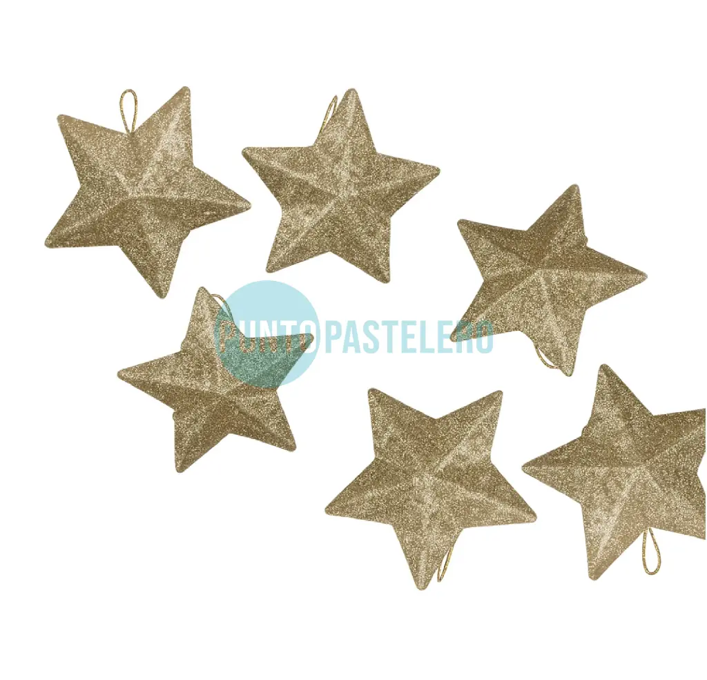 ADORNO NAVIDEÑO ESTRELLA GIBREADA MEDIANA 6.8 CM DORADA (6 U.)