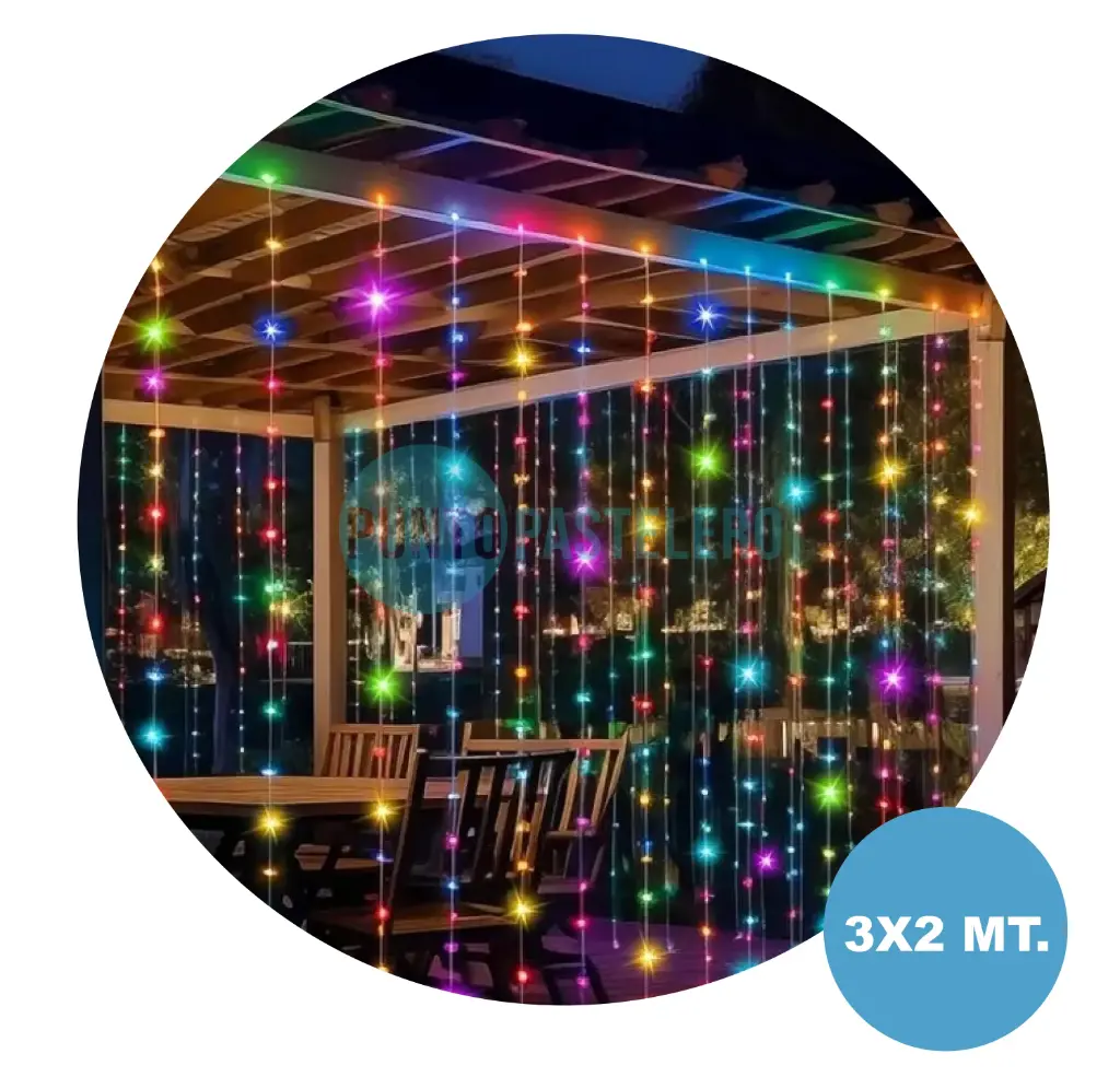 CORTINA LED 192 LUCES MULTICOLOR (3X2 MT.) (LD016M) (10 SECUENCIAS) (220 V)
