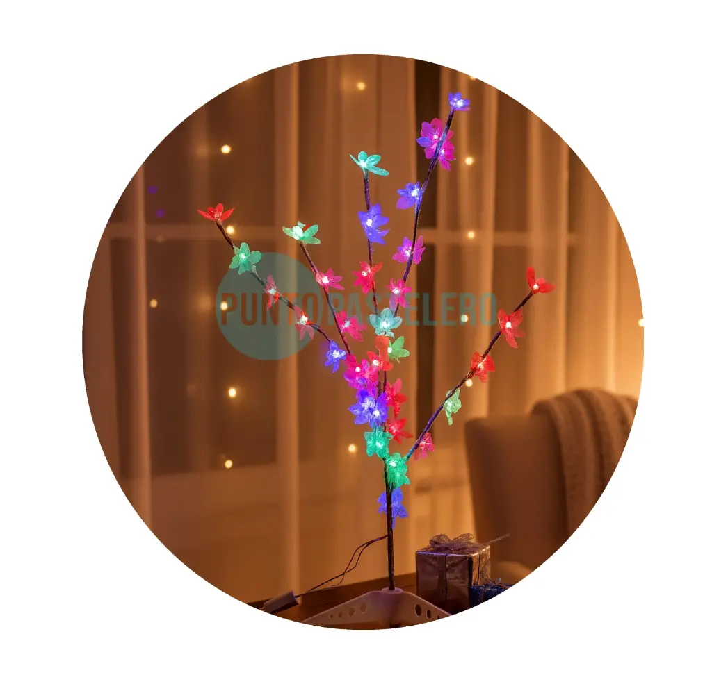 [00121129] ARBOL LUMINOSO (70 CM) - 6 RAMAS LUZ MULTICOLOR FLORES PETALOS ROSA (220V) 