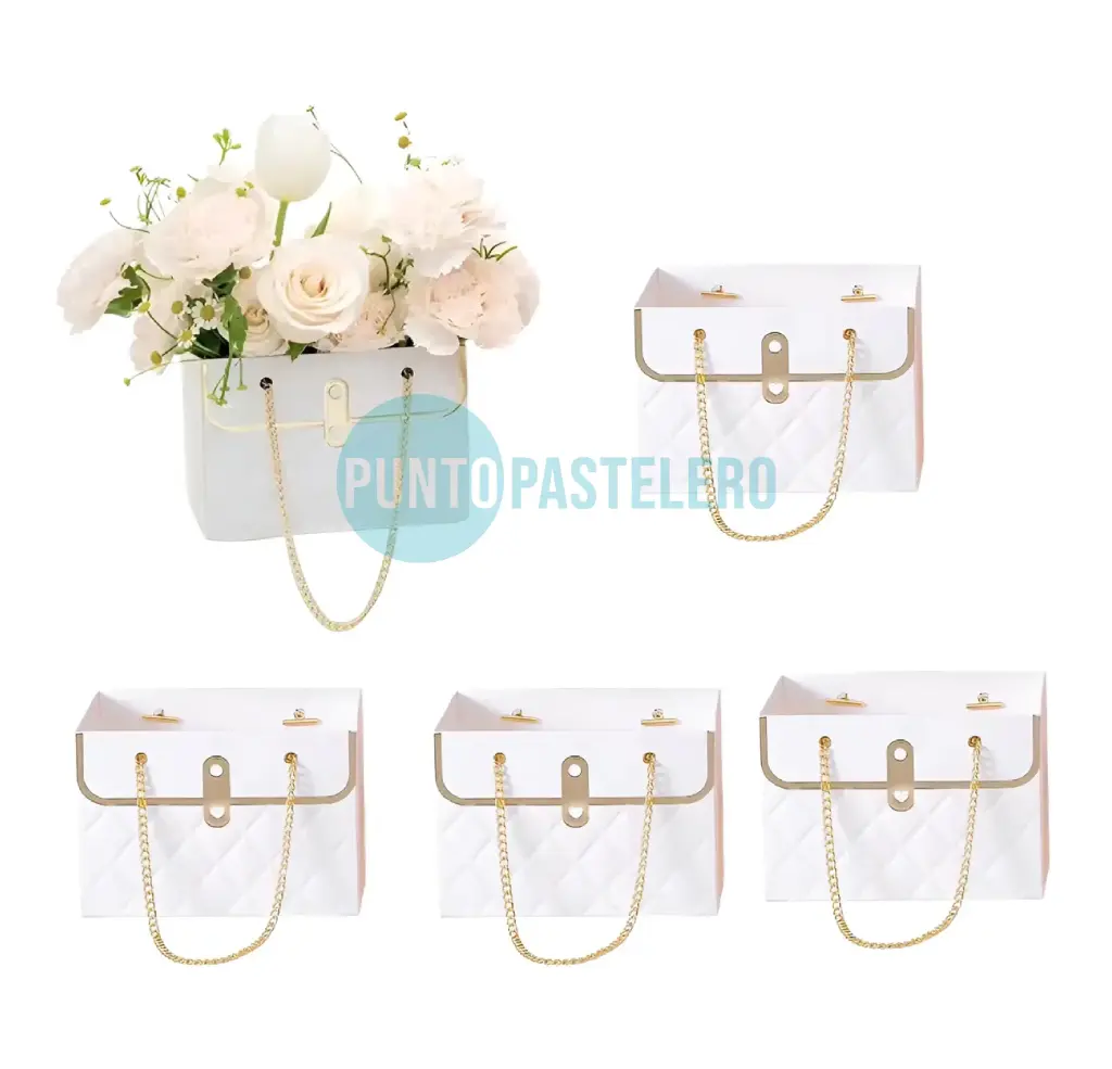 BOLSA DE CARTON PARA REGALO CON CADENAS BLANCA (10.5X15X10 CM)