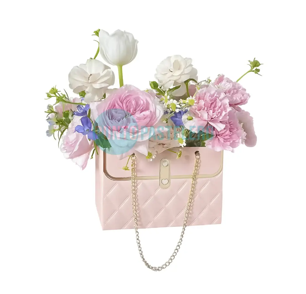 [00121236] BOLSA DE CARTON PARA REGALO CON CADENAS ROSA (10.5X15X10 CM)