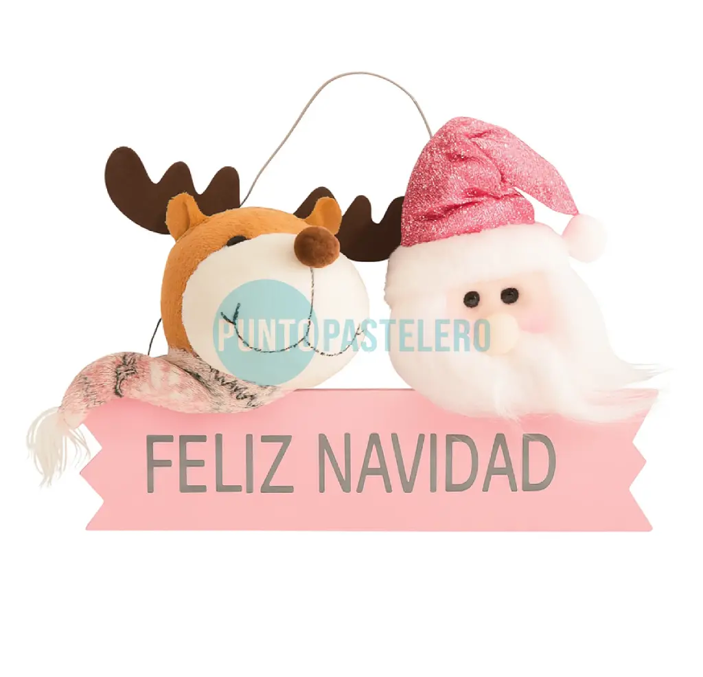 [7865879675130] ADORNO COLGANTE DE NAVIDAD SANTA Y RENO ROSA (25 CM.)