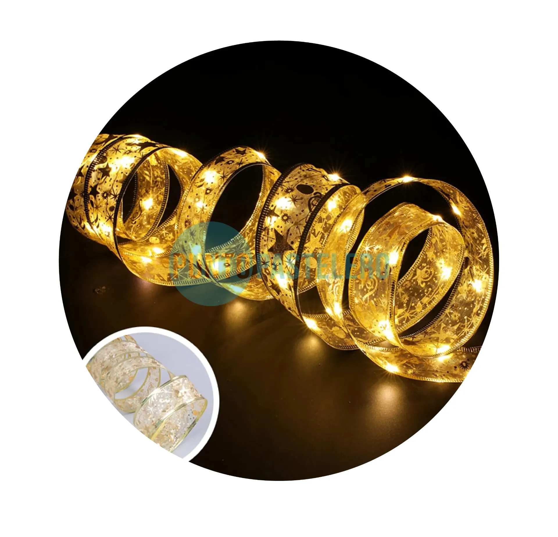 CINTA DORADA CON LUZ NAVIDAD (USB)