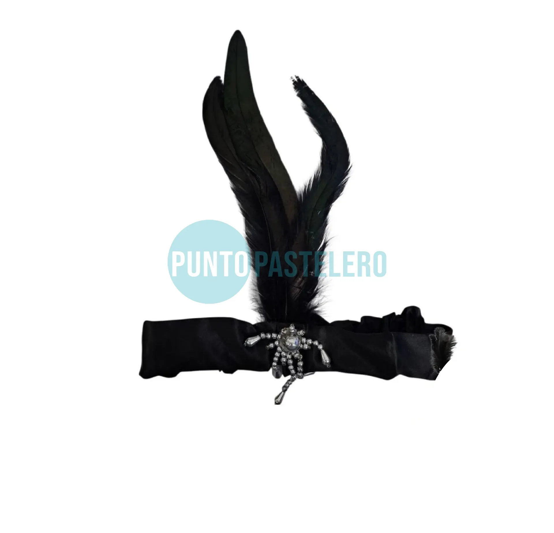 VINCHA CHARLESTON CON PLUMA Y APLIQUE