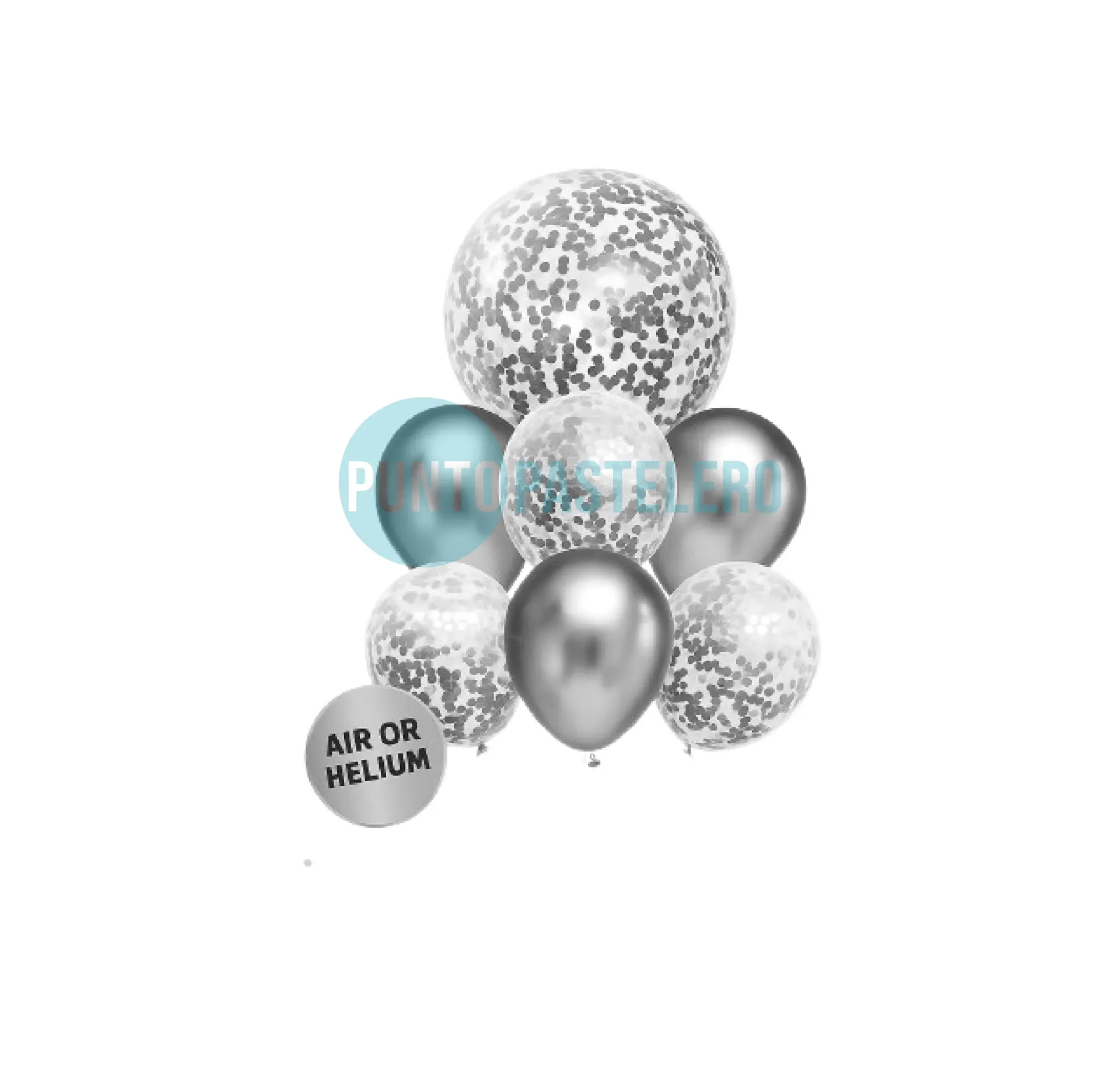 SET GLOBOS DELUXE PLATEADO (7 PZ) (HAPPY DAY) 