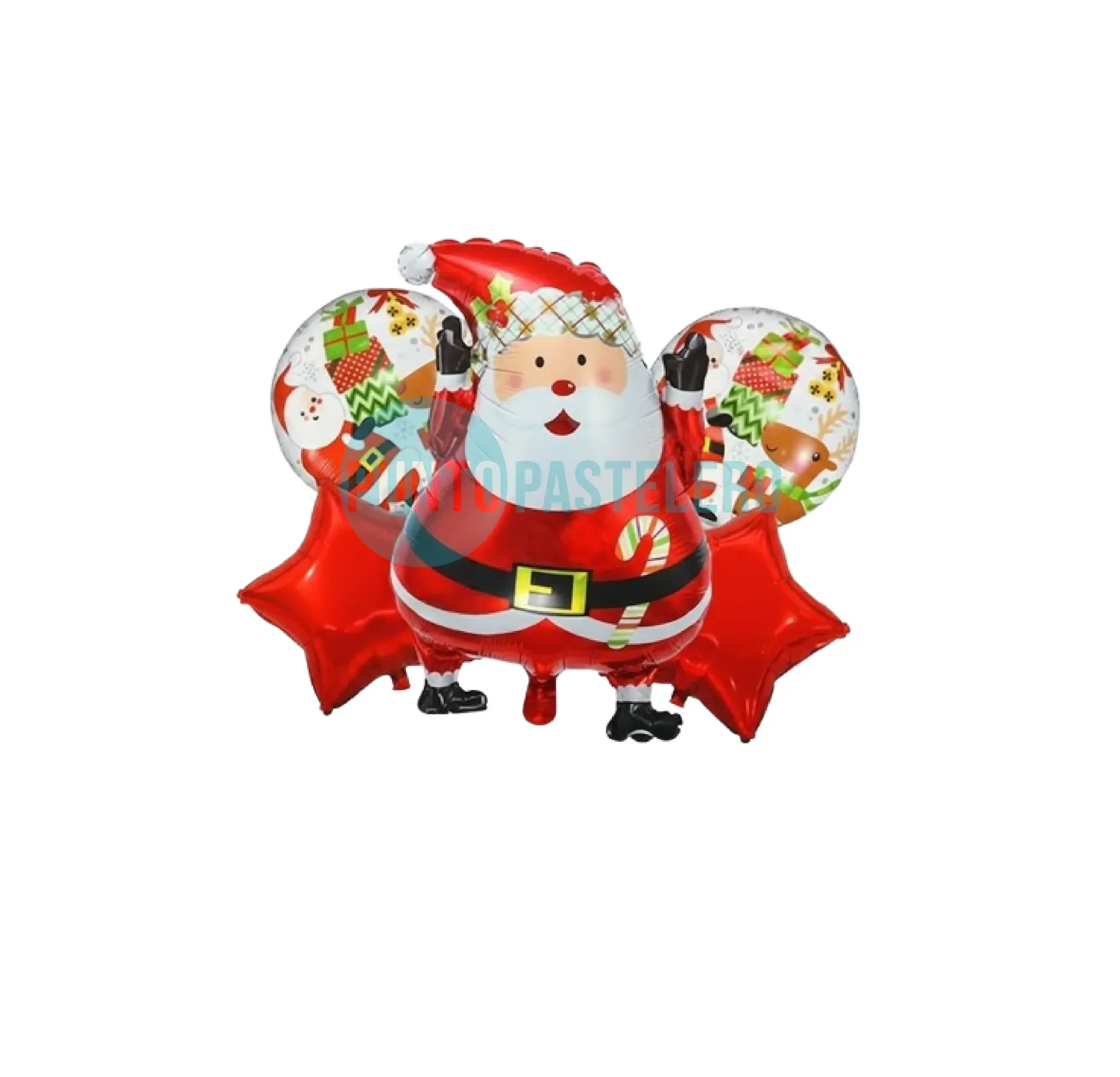 [2023089964139] SET GLOBO METALIZADO NAVIDAD PAPA NOEL CON BASTON CARAMELO (5 PZ)