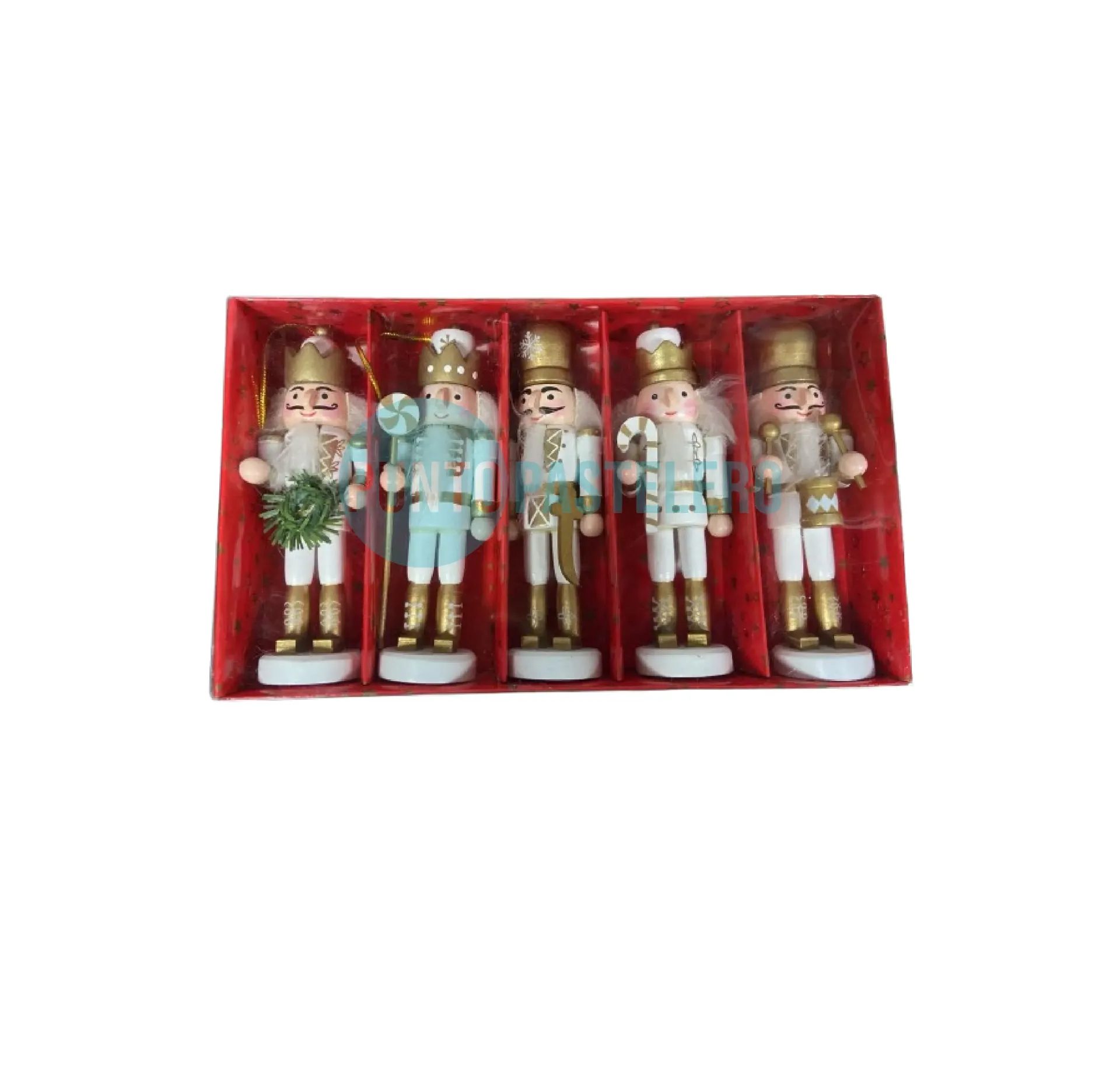 ADORNO CASCANUECES DE MADERA BLANCO Y ORO SMALL (10 CM) (X 4 U.)