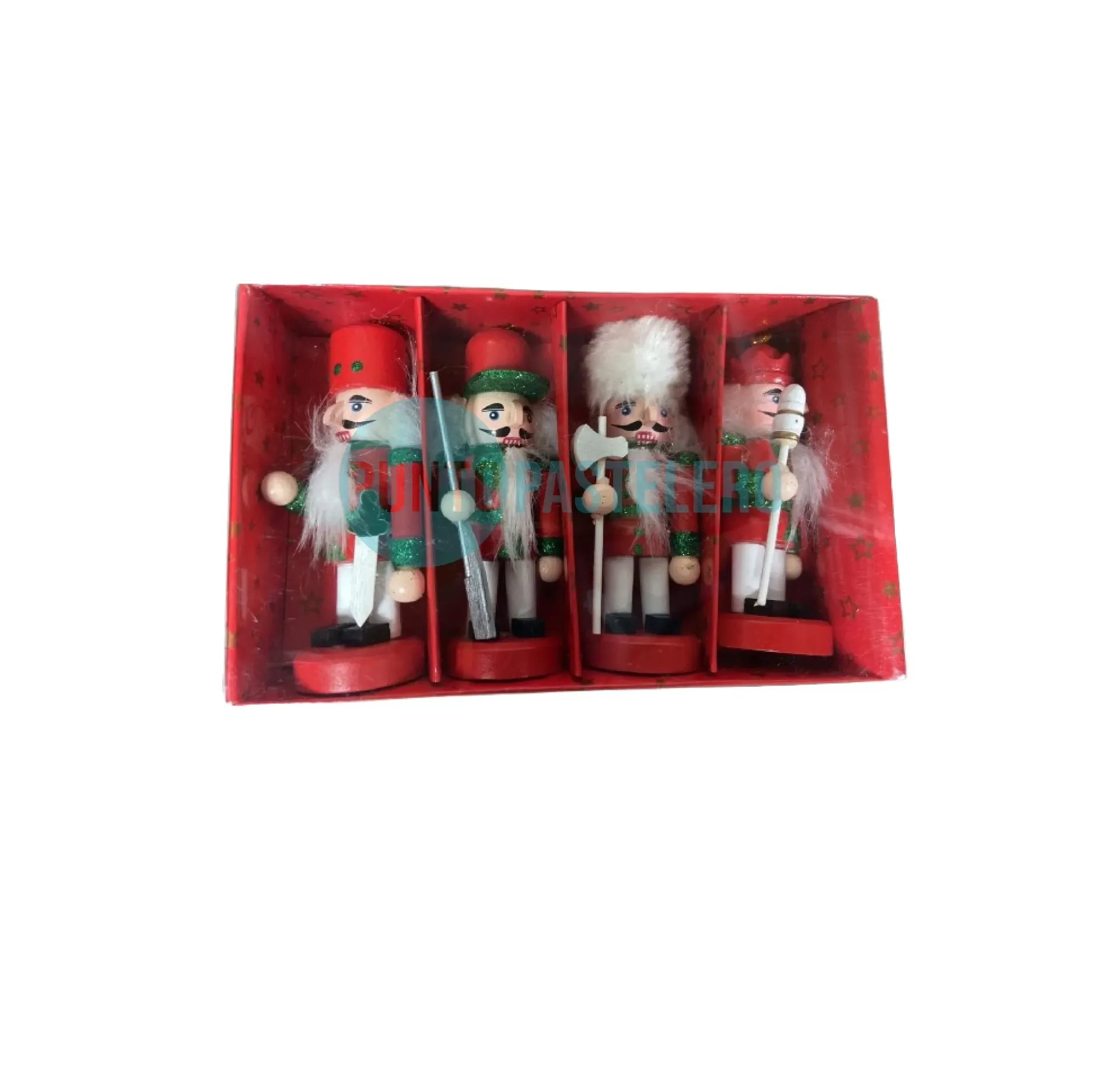 ADORNO CASCANUECES DE MADERA ROJO Y VERDE SMALL (10 CM) (X 4 U.)