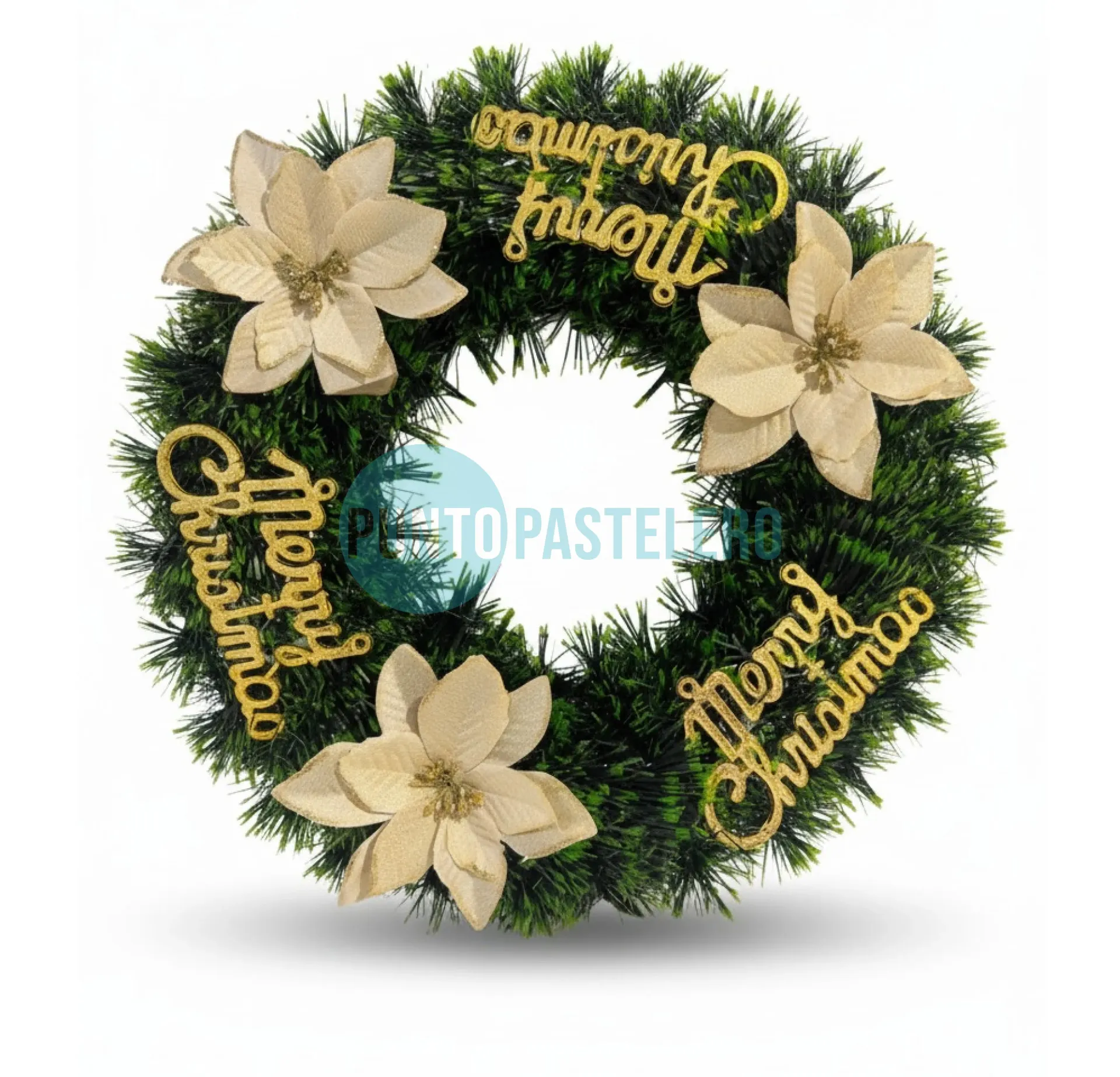 CORONA NAVIDEÑA VERDE CON DORADO