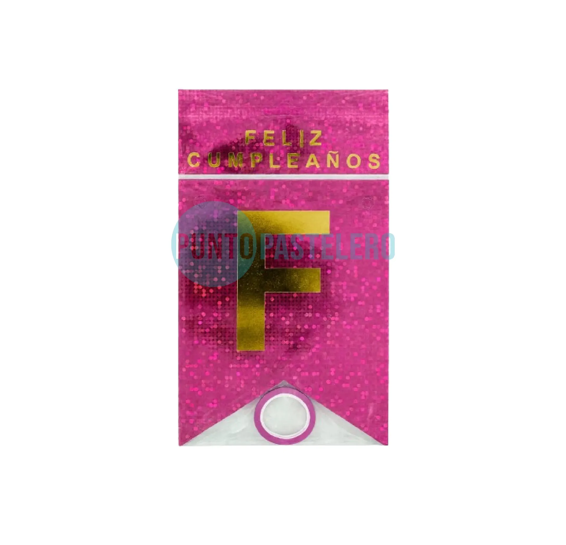 BANDERIN FELIZ CUMPLEAÑOS HOLOGRAFICO FUCSIA