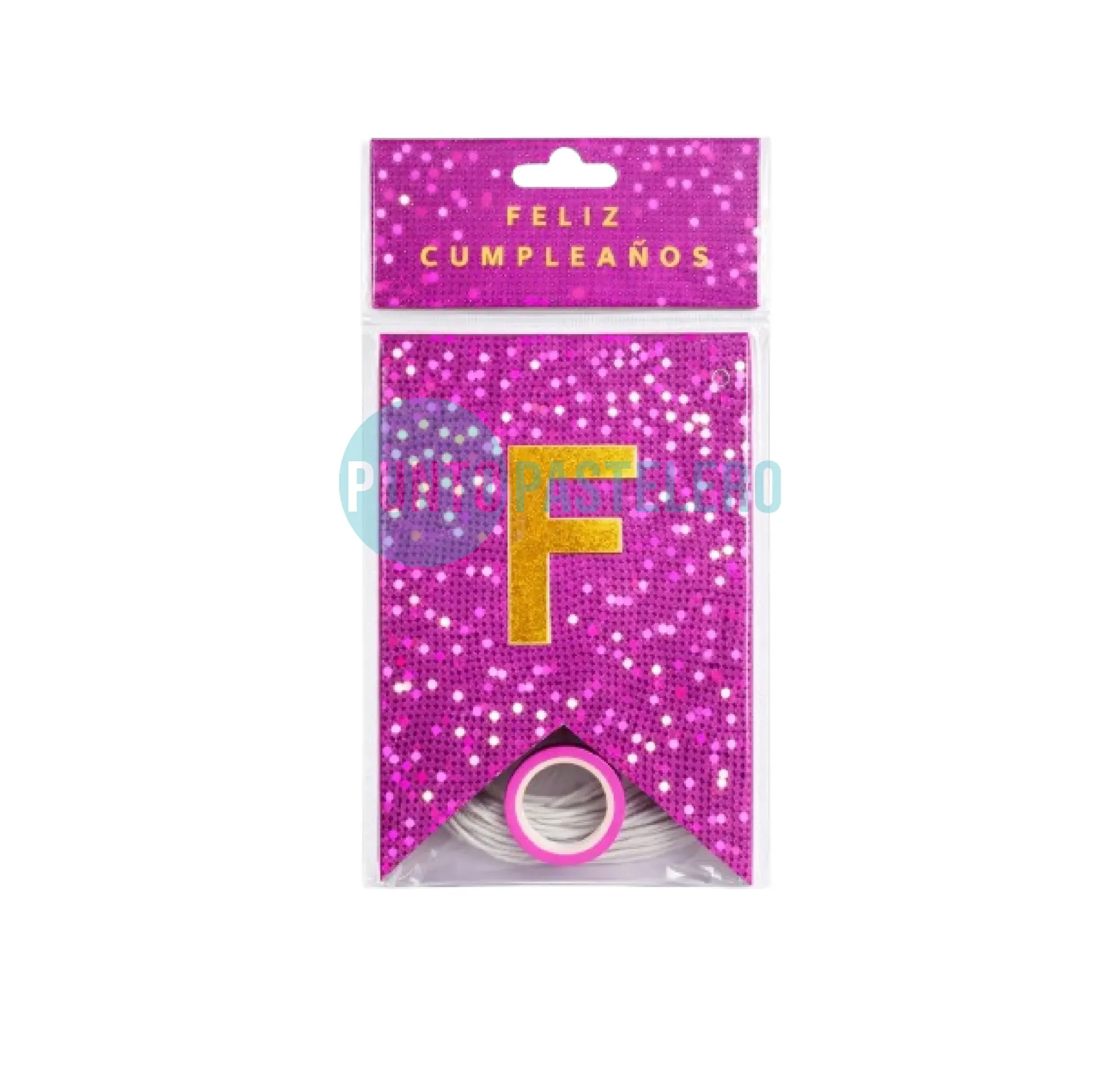 BANDERIN FELIZ CUMPLEAÑOS HOLOGRAFICO FUCSIA