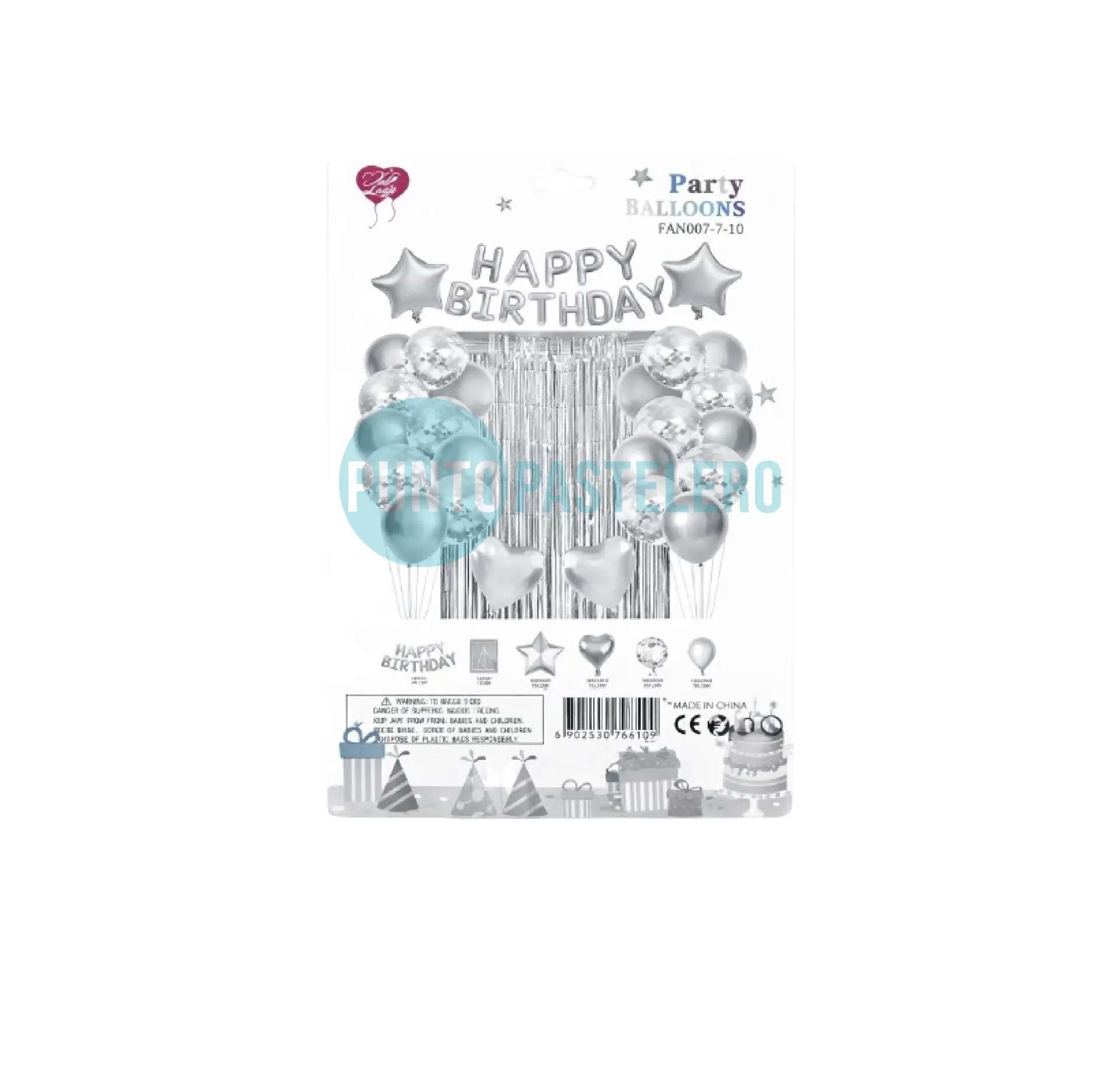 [9620230706094] SET DE GLOBOS HAPPY BIRTHDAY PLATEADO (CON CORTINA) (26 PZ)