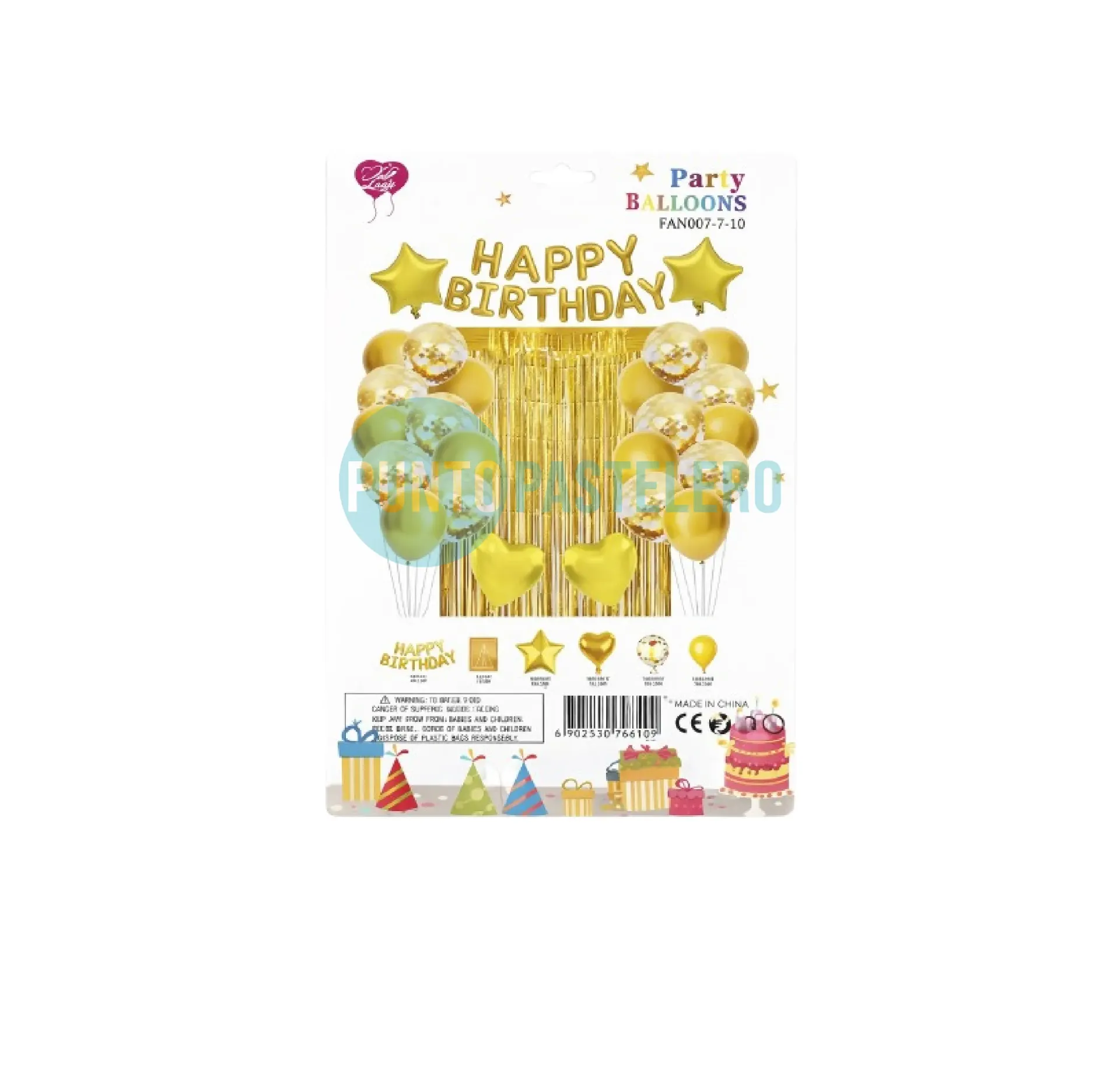 [9620230706100] SET DE GLOBOS HAPPY BIRTHDAY DORADO (CON CORTINA) (26 PZ)