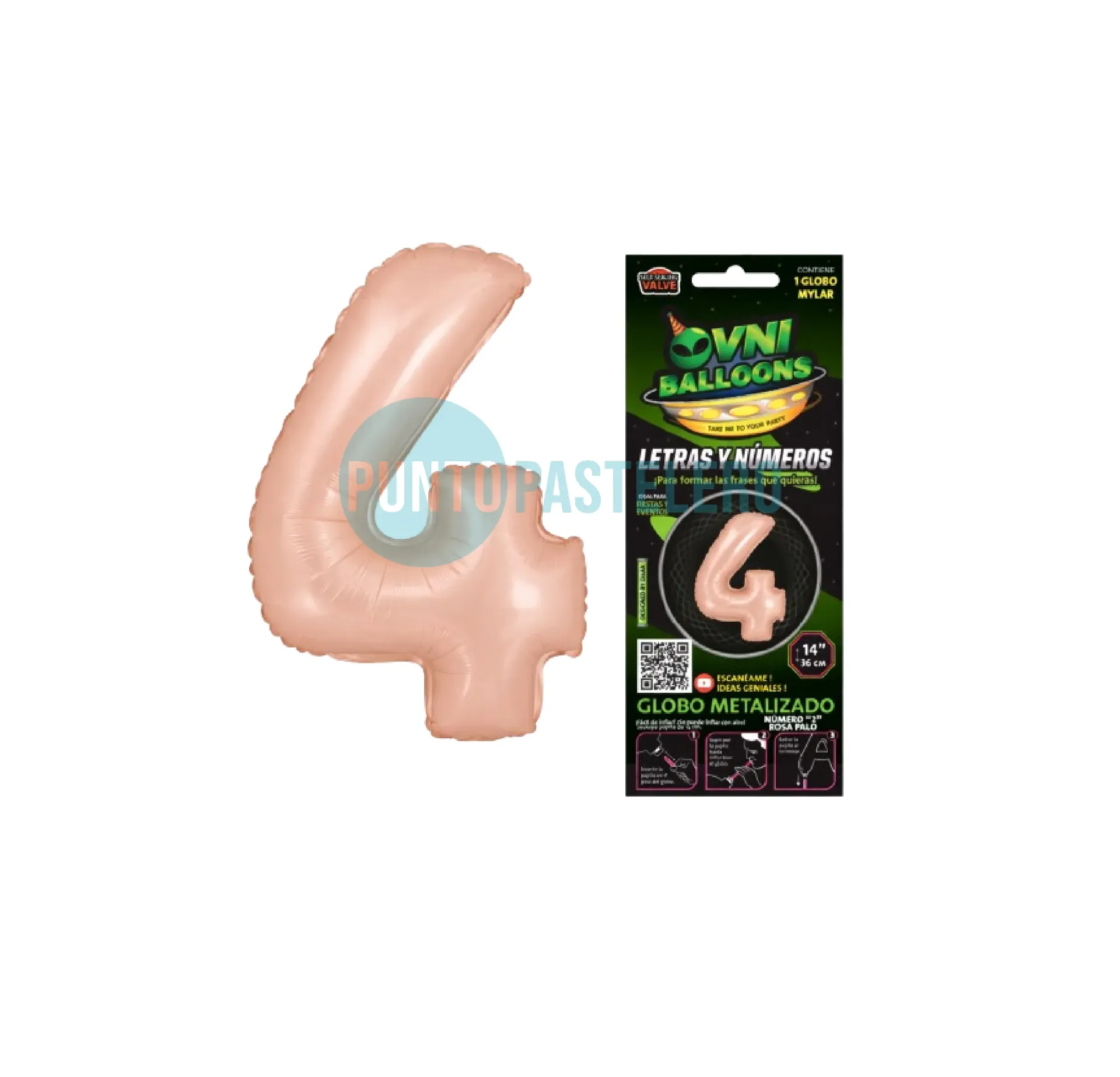 [7798420972511] GLOBO NUMERO 4 - 36 CM - CROMO ROSA PALO (OVNI BALLOONS)