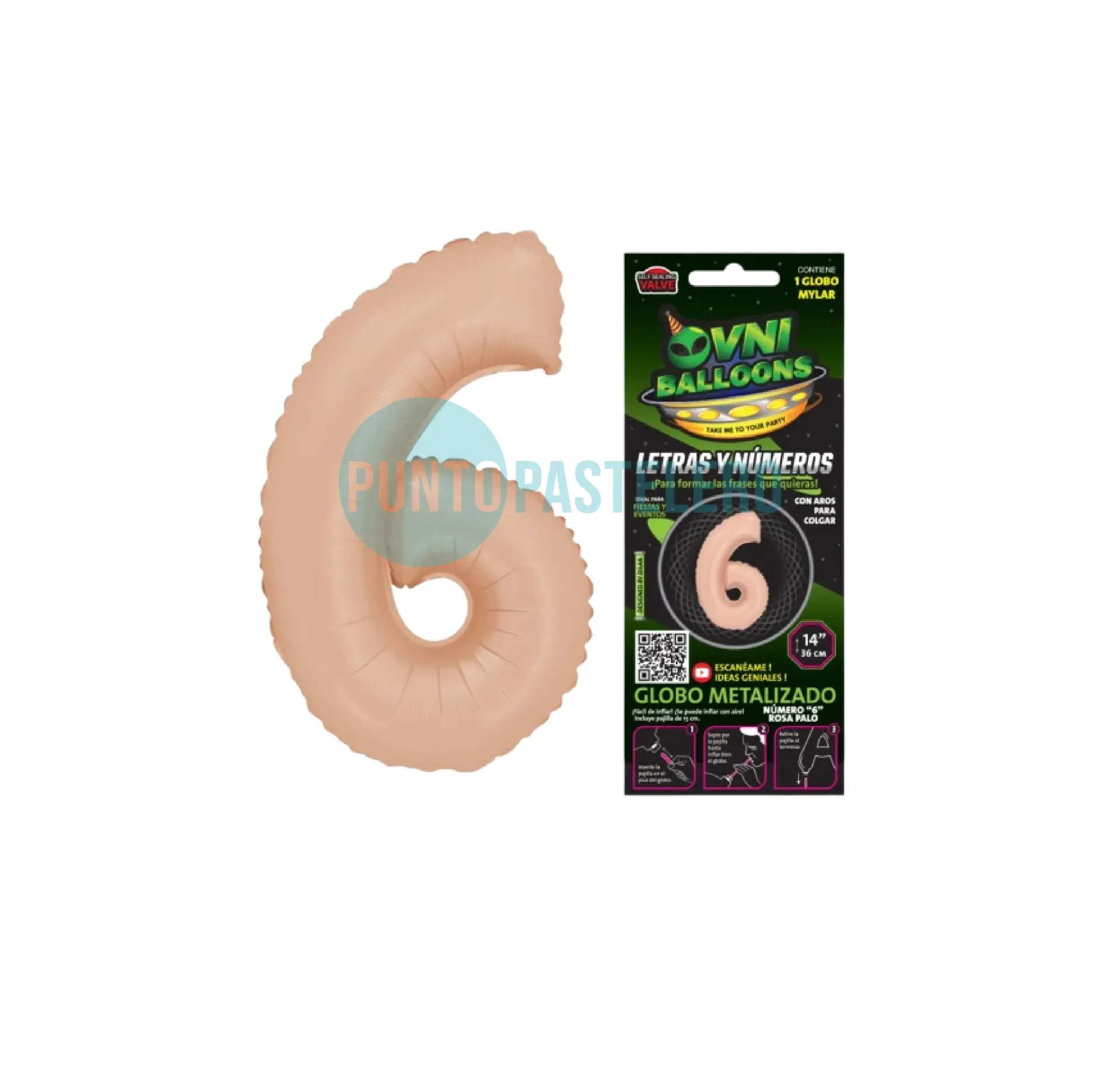 [7798420972535] GLOBO NUMERO 6 - 36 CM - CROMO ROSA PALO (OVNI BALLOONS)