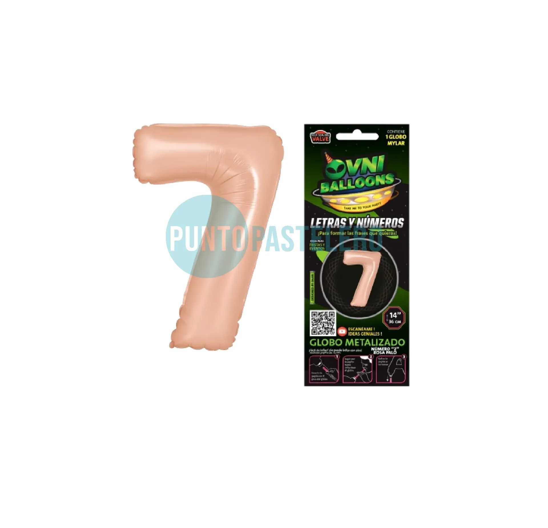 [7798420972542] GLOBO NUMERO 7 - 36 CM - CROMO ROSA PALO (OVNI BALLOONS)