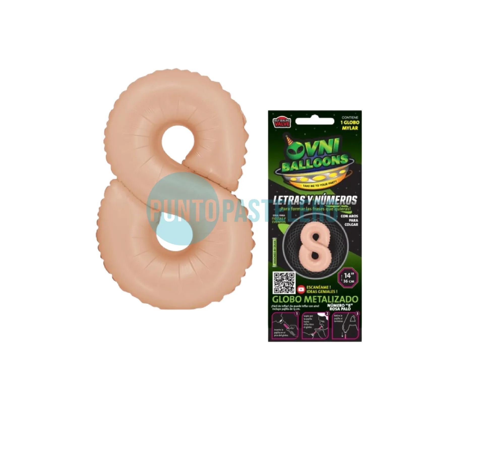 [7798420972559] GLOBO NUMERO 8 - 36 CM - CROMO ROSA PALO (OVNI BALLOONS)