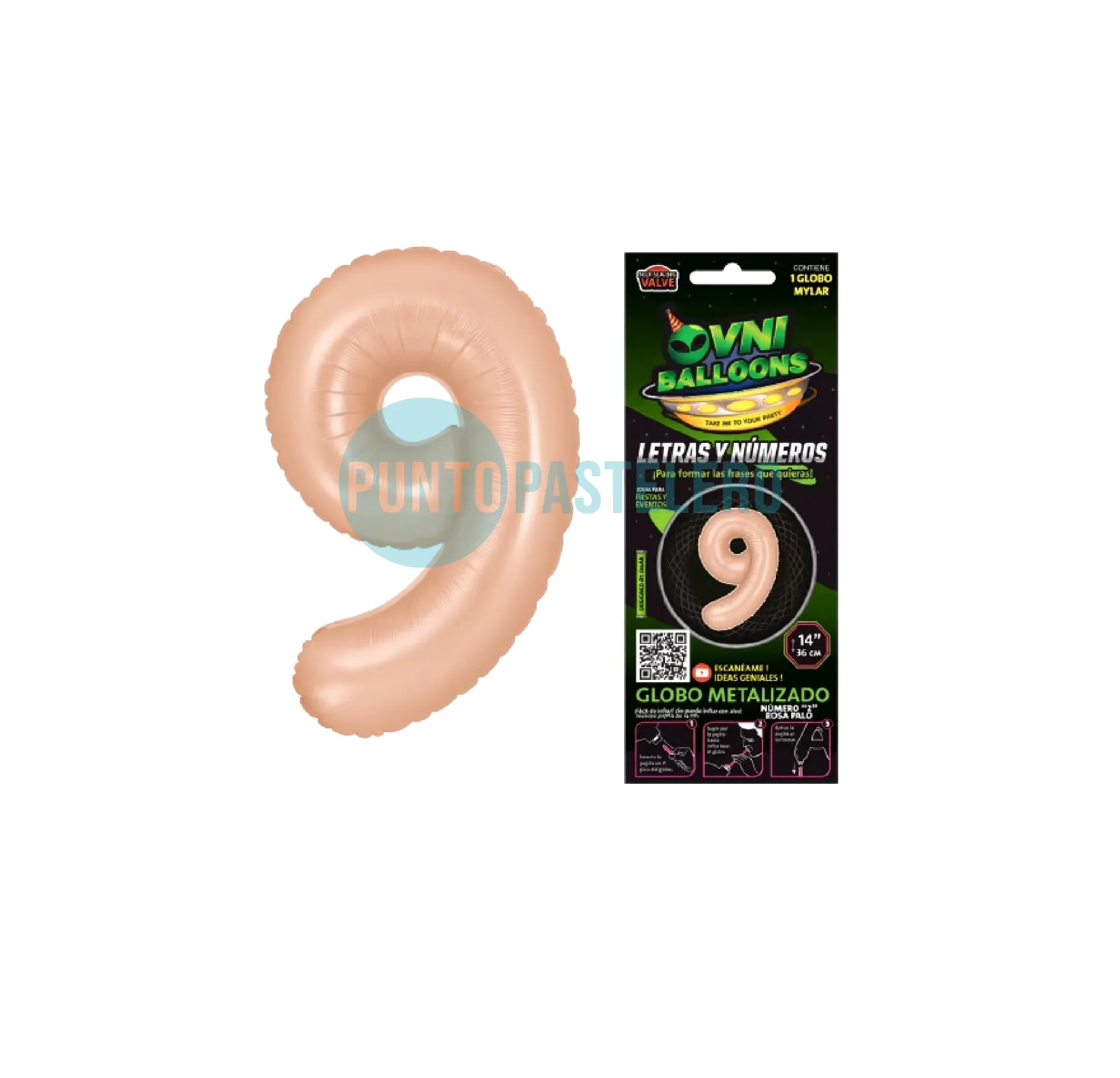 GLOBO NUMERO 9 - 36 CM - CROMO ROSA PALO (OVNI BALLOONS)