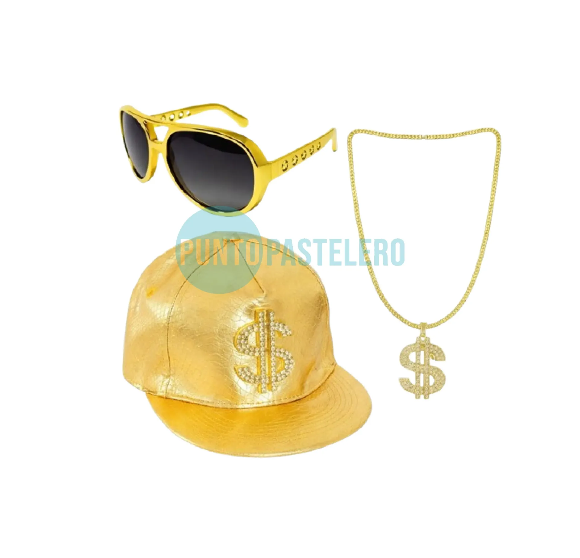 SET DISFRAZ RAPERO MILLONARIO (ANTEOJOS - GORRA - COLLAR)