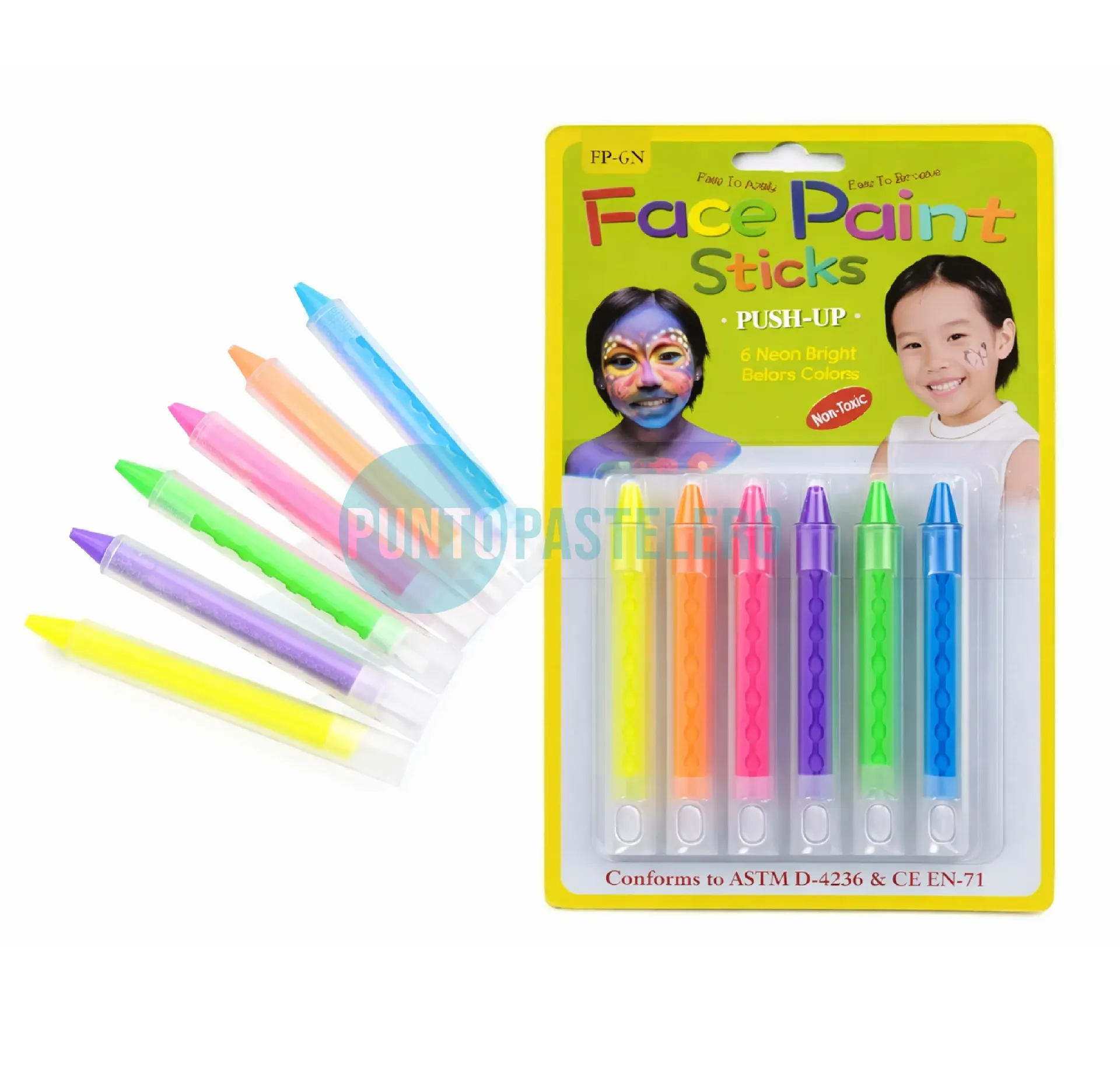 PINTURA PARA MAQUILLAJE ARTISTICO CRAYONES FLUO RETRACTIL (X 6 U.)