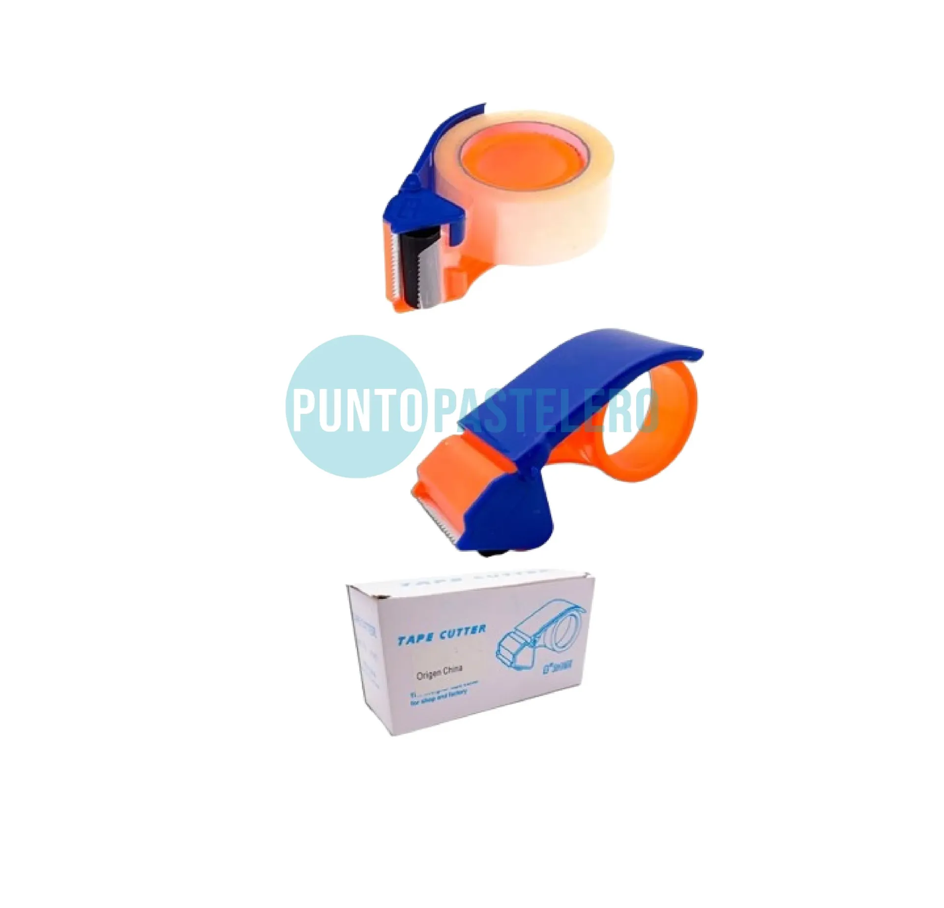 CINTERO PLASTICO CINTA ANCHA 48MM AZUL CON NARANJA