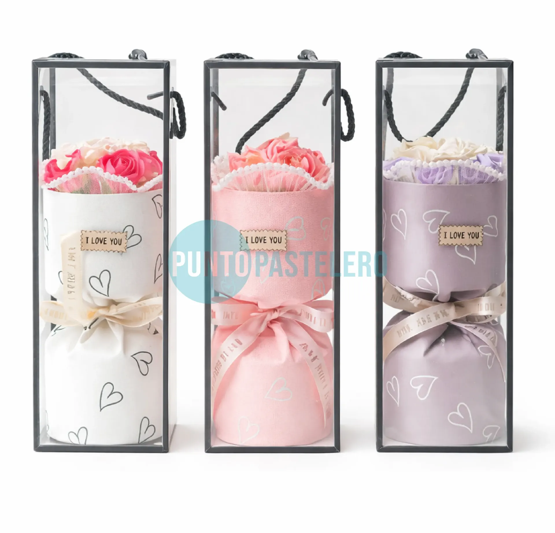 BOUQUET I LOVE YOU CON CAJA EXHIBIDORA (27X10X10CM) (COLORES SURTIDOS) (LC-117)