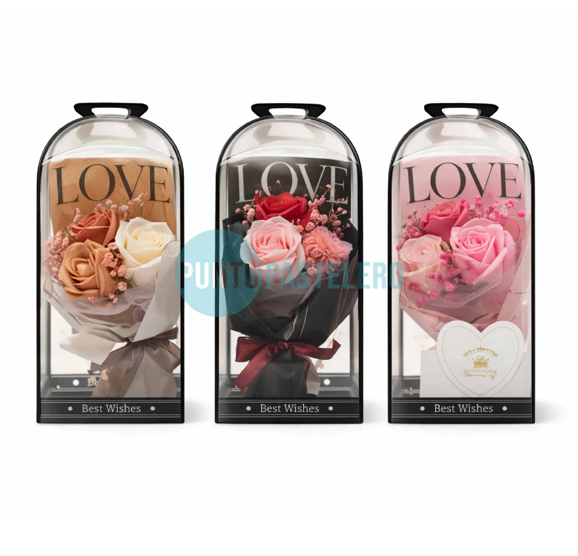 RAMO DE FLORES PREMIUM LOVE CON CAJA EXHIBIDORA (27X13X10 CM) (COLORES SURTIDOS) (LC-119)
