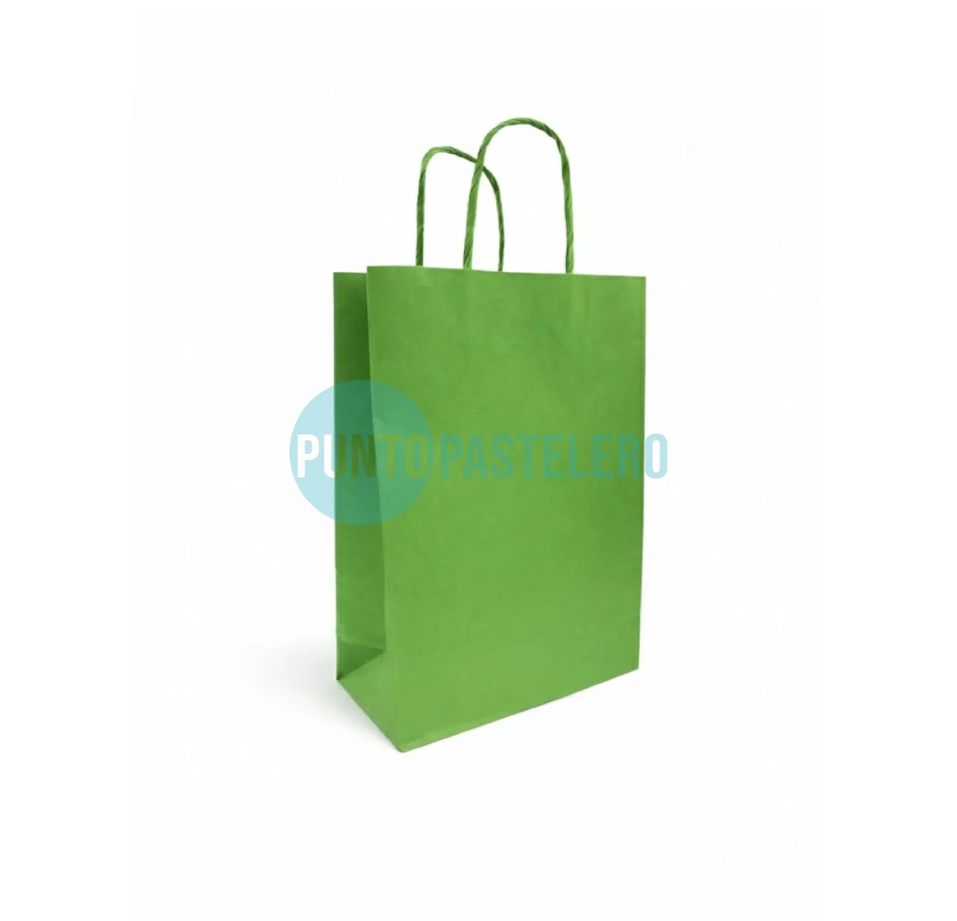 BOLSA DE PAPEL CON MANIJA VERDE (18X20X8 CM)