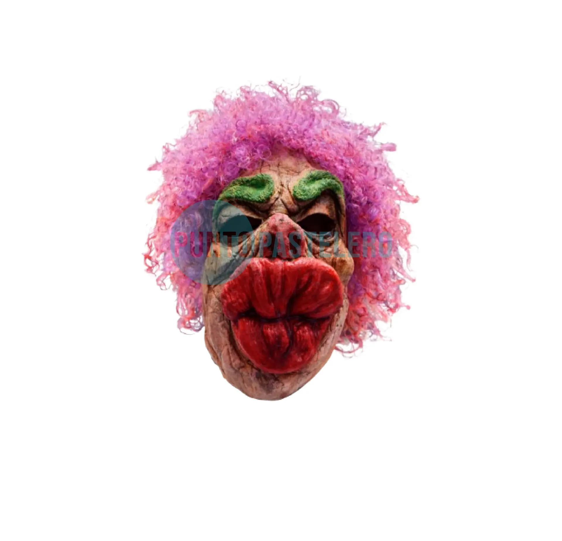 MASCARA DE LATEX CON PELO DE COLORES BRUJA MAQUILLADA BOCA GRANDE