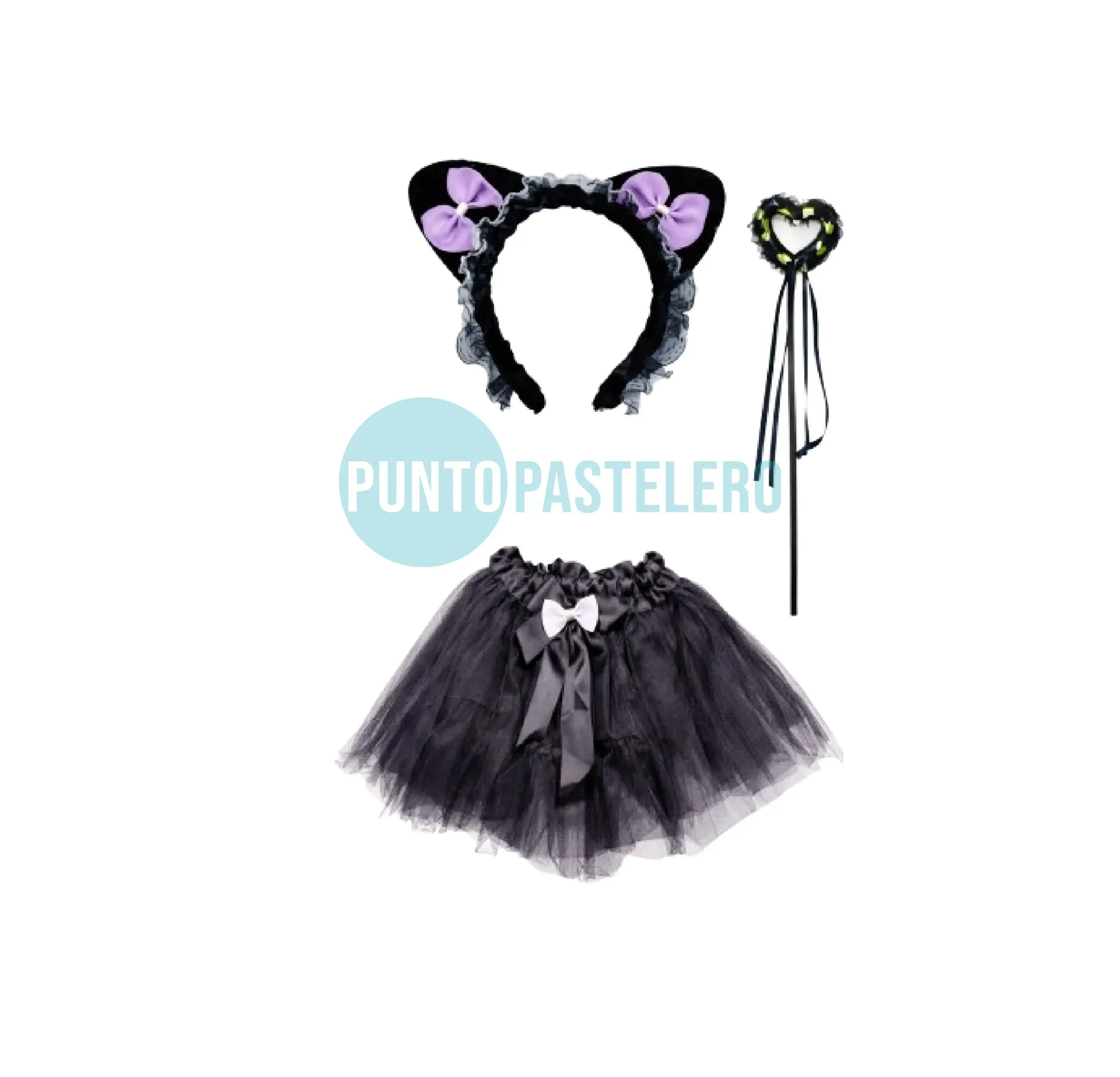 SET TUTU VARITA Y VINCHA MOÑOS NEGRO (1035-5)