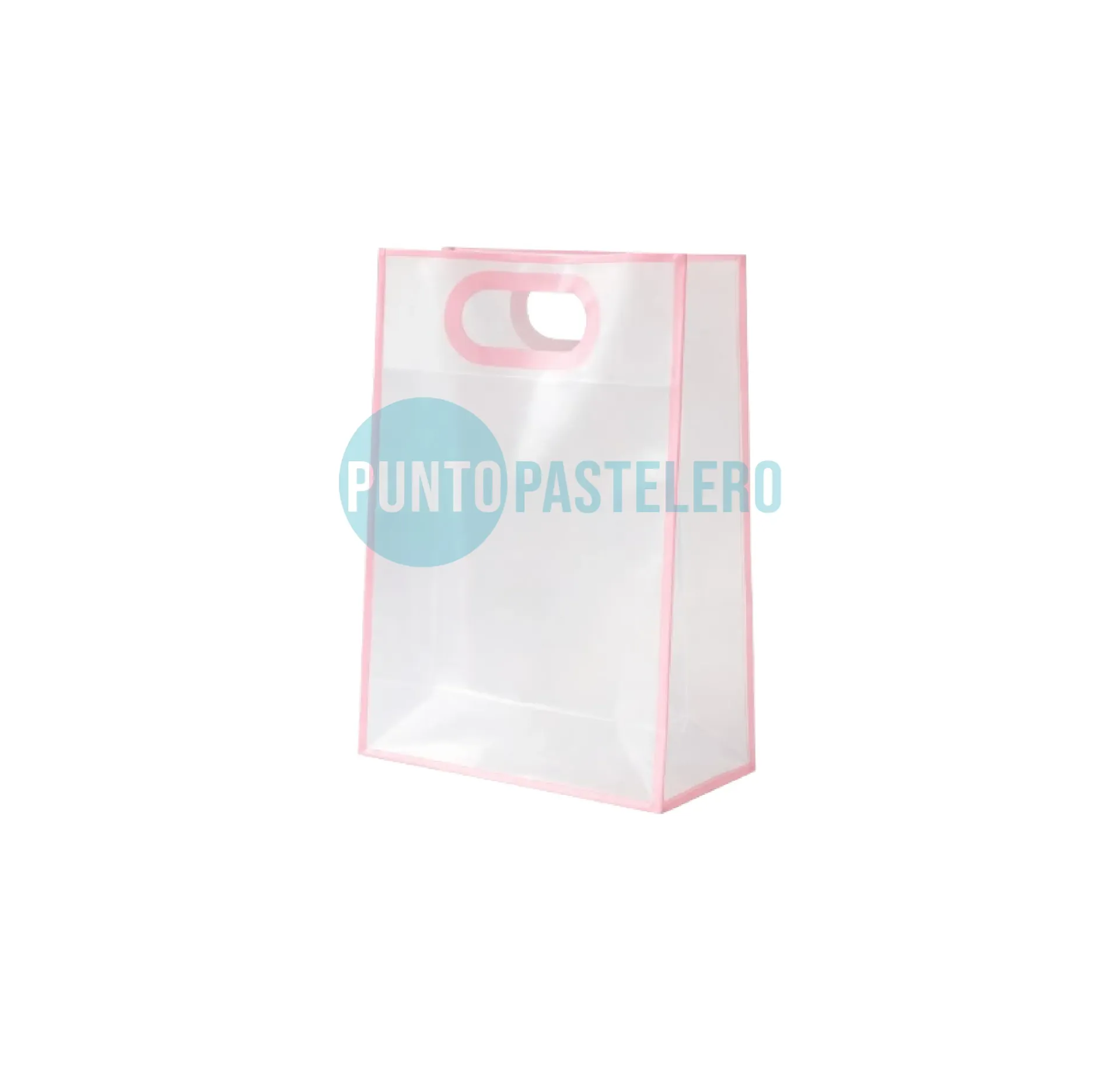 BOLSA DE REGALO PVC TRANSPARENTE BORDE ROSA (25X18X8 CM) (BR1278-3210)