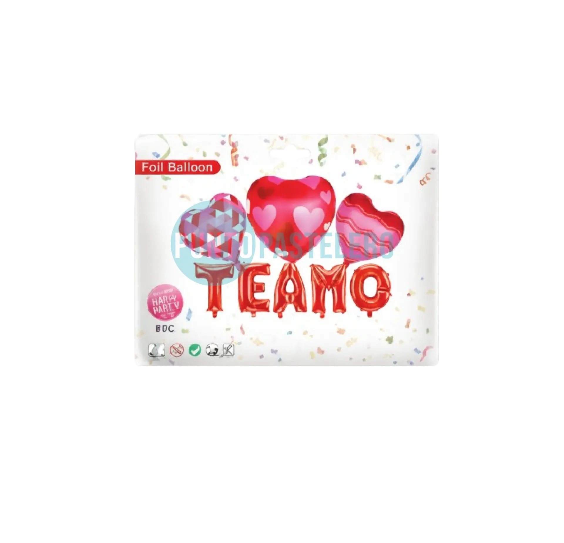 SET GLOBO FRASE TE AMO CON CORAZONES 16"