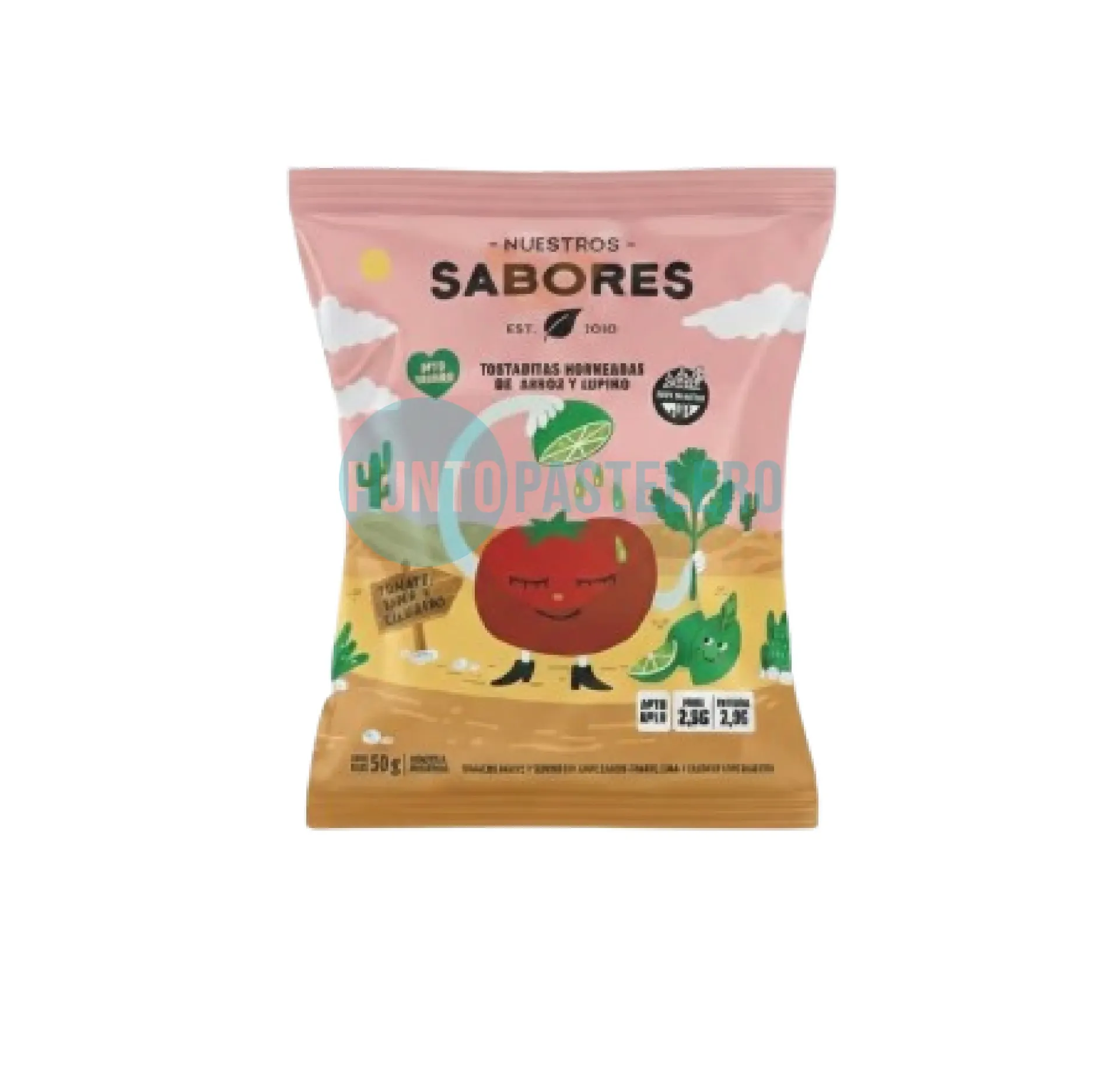 TOSTADITAS DE ARROZ TOMATE LIMA Y CILANTRO NUESTROS SABORES (X 50 GR.) (SIN TACC)