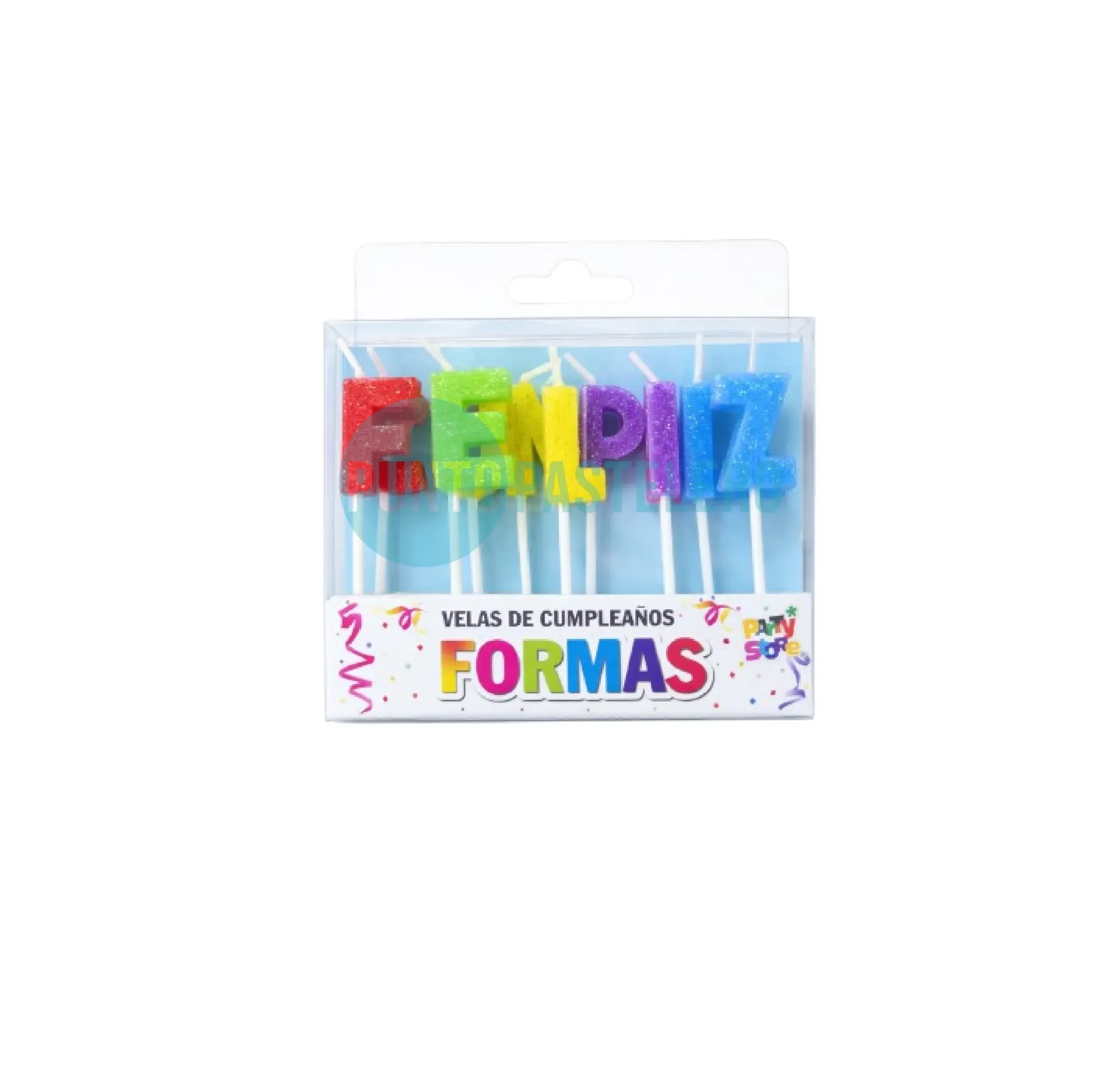 SET VELAS LETRAS "FELIZ CUMPLE" GLITTER MULTICOLOR (PARTY STORE)