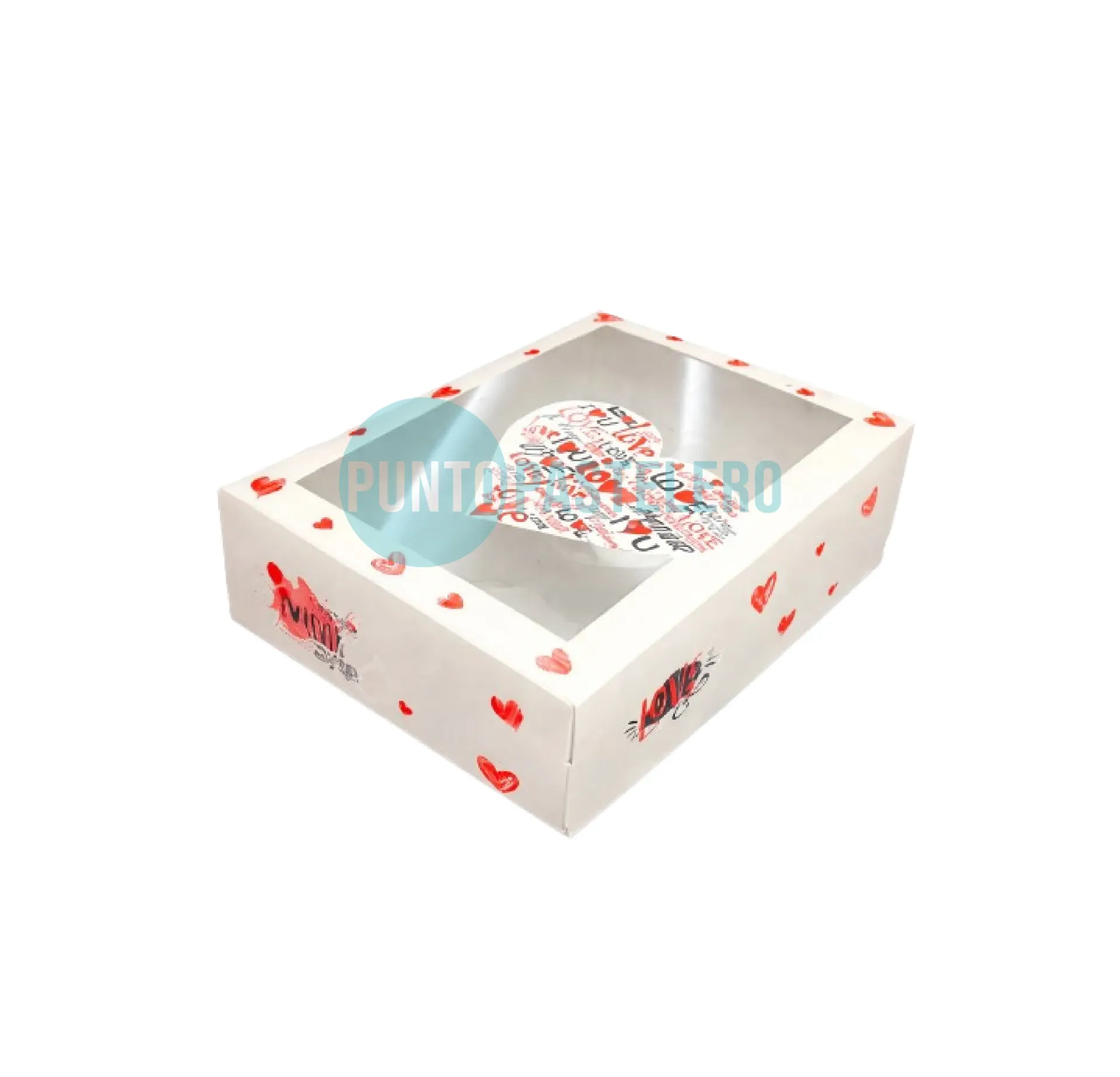 CAJA MULTIUSO DIA DE LOS ENAMORADOS BLANCA CON CORAZONES Y VISOR