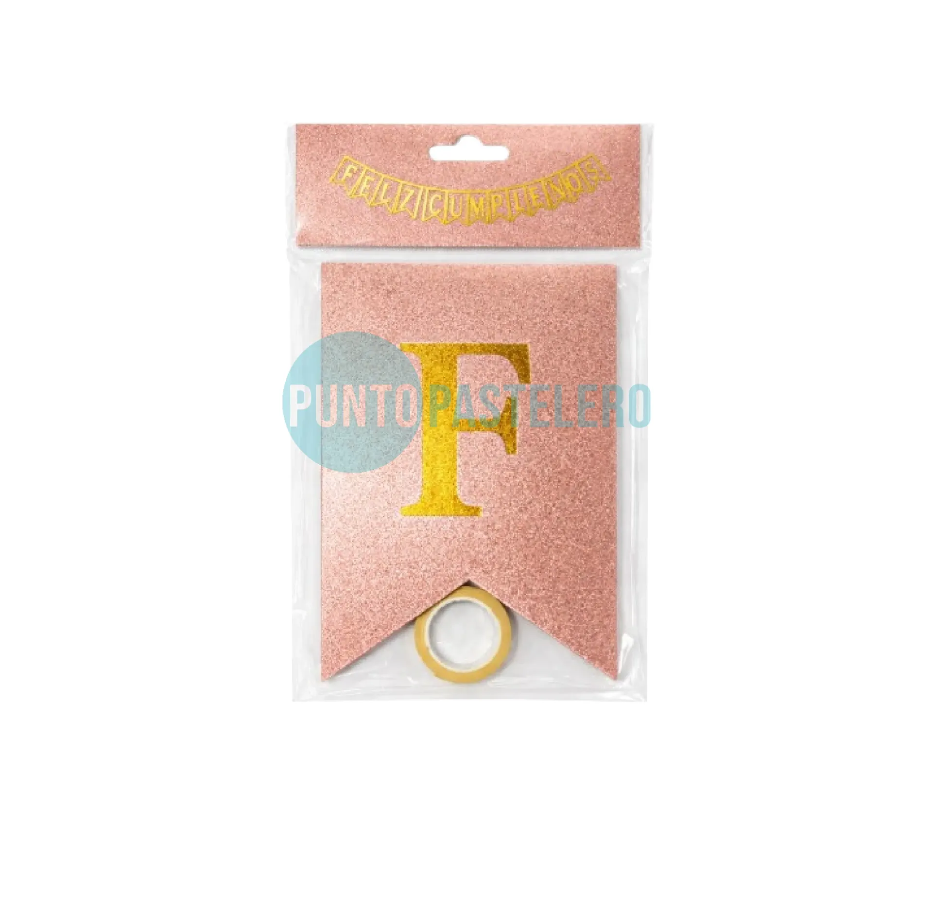 [6955000071045] BANDERIN FELIZ CUMPLEAÑOS GLITTER ROSA GOLD