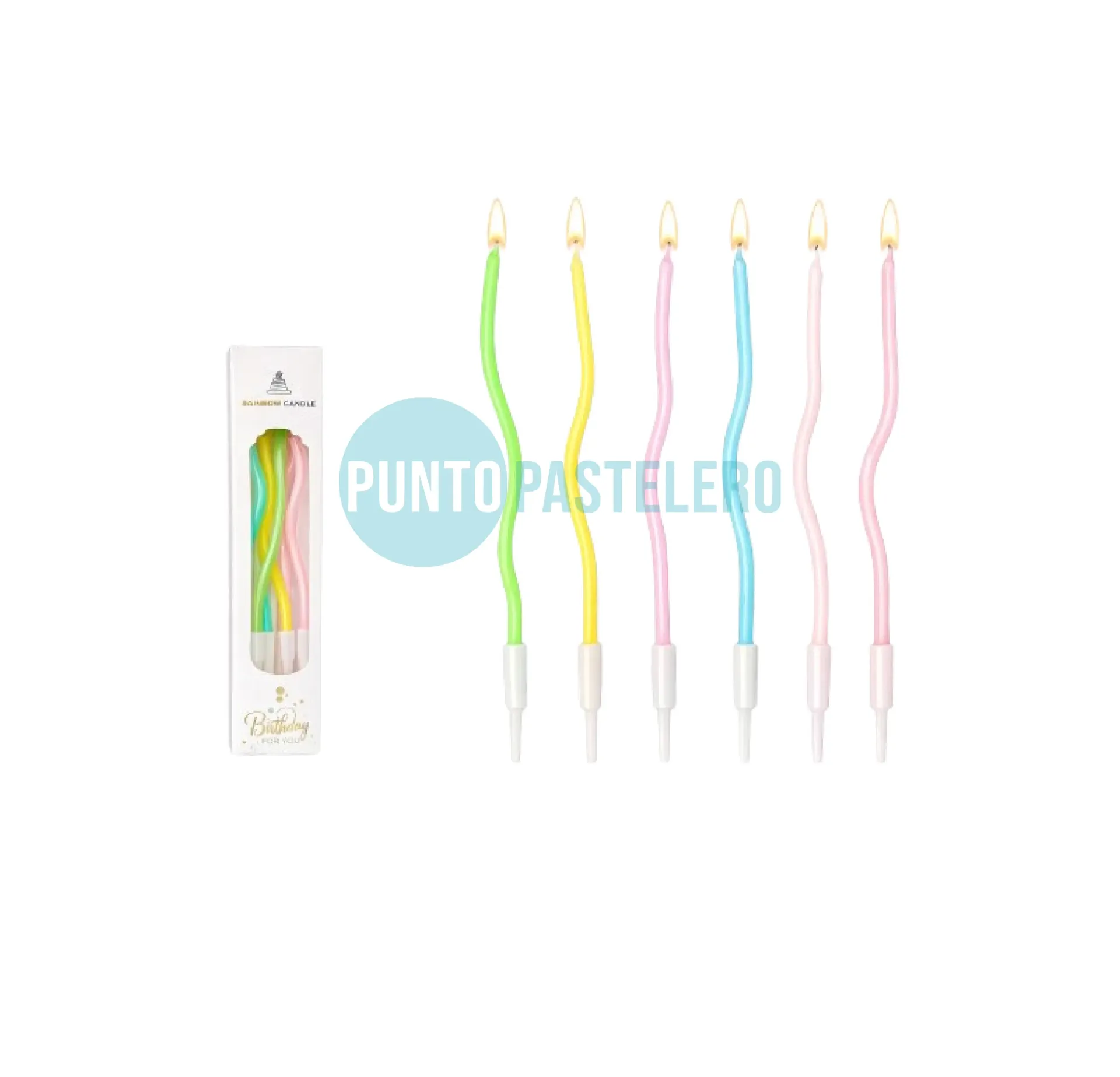 PACK VELAS PINCHE ONDAS MULTICOLOR PASTEL (6 U.)