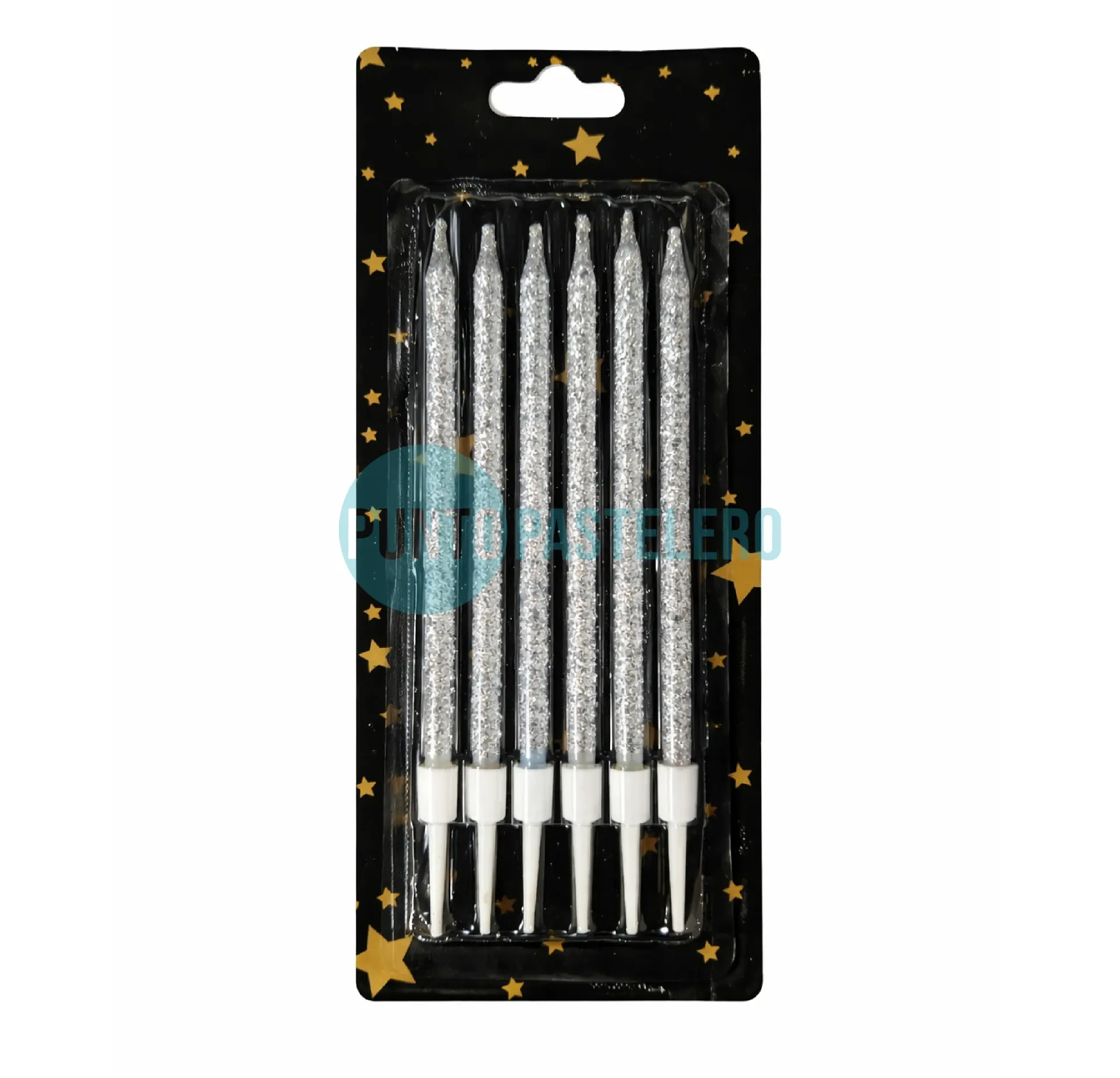 VELA METALIZADA GIBREADA 13 CM (PLATA) (6 U.)