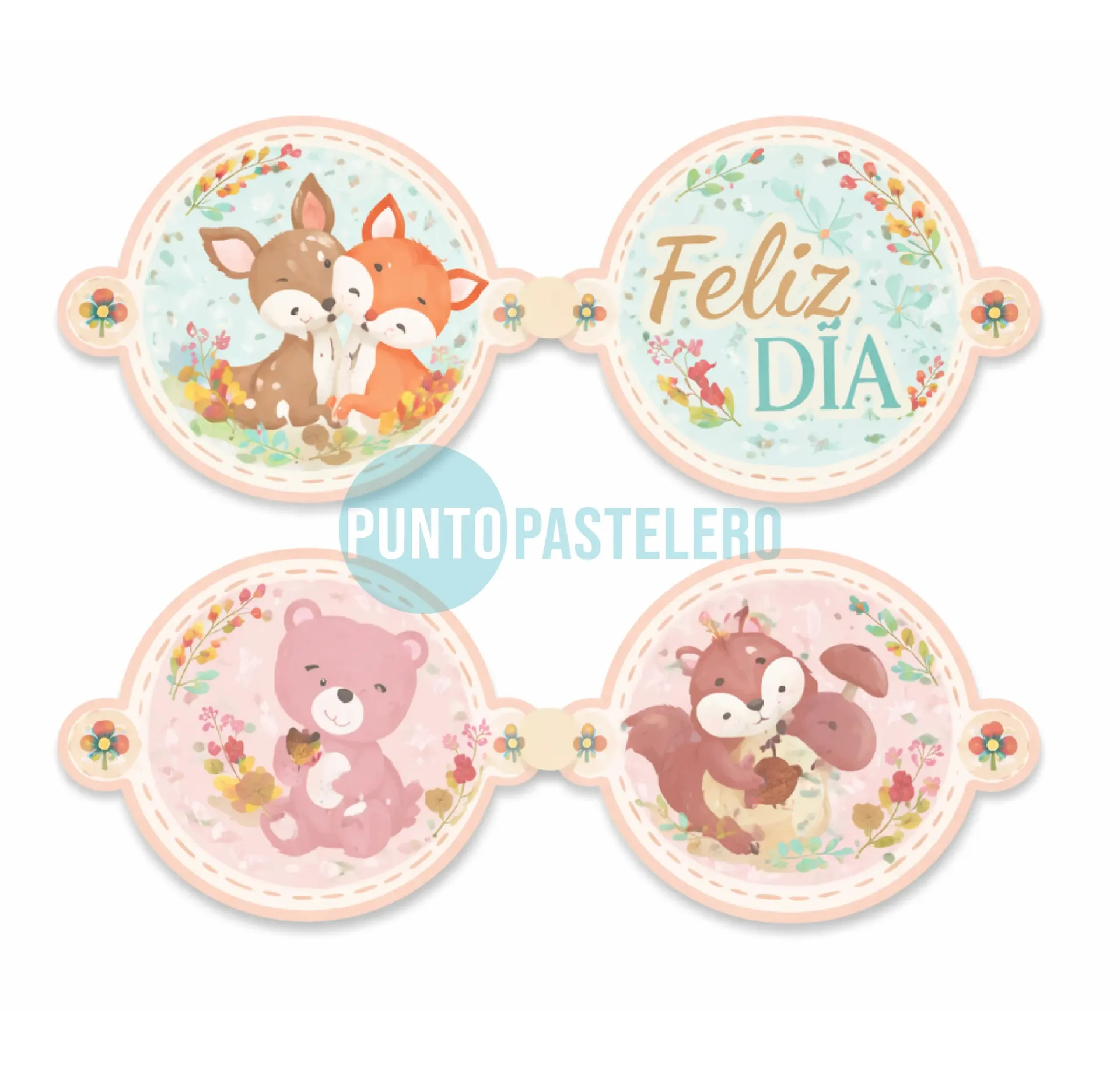 BANDERIN ARTICULADO FELIZ CUMPLEAÑOS ANIMALES DEL BOSQUE