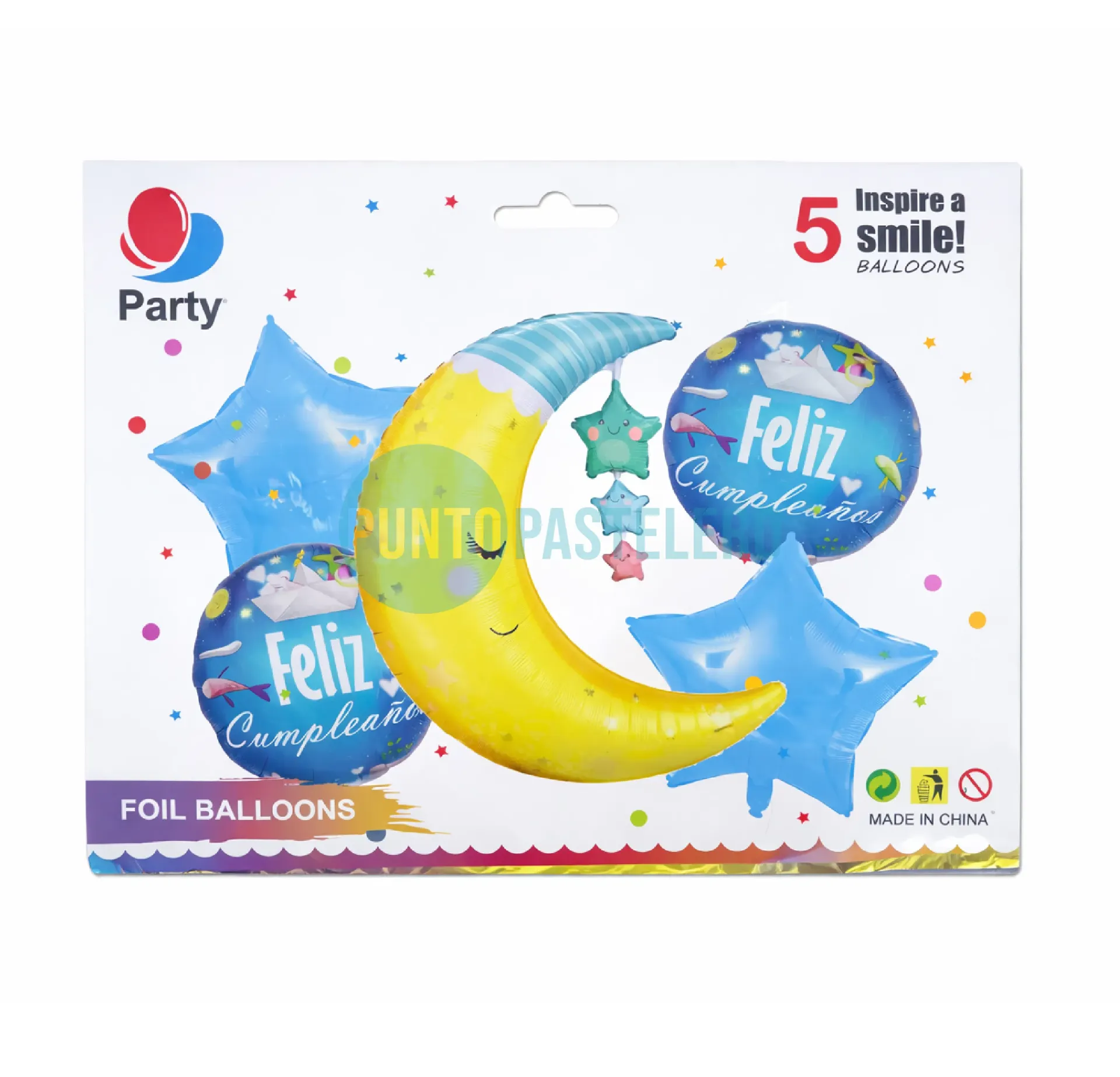 [SLUN] SET DE GLOBOS LUNA Y ESTRELLAS (5 PZ)