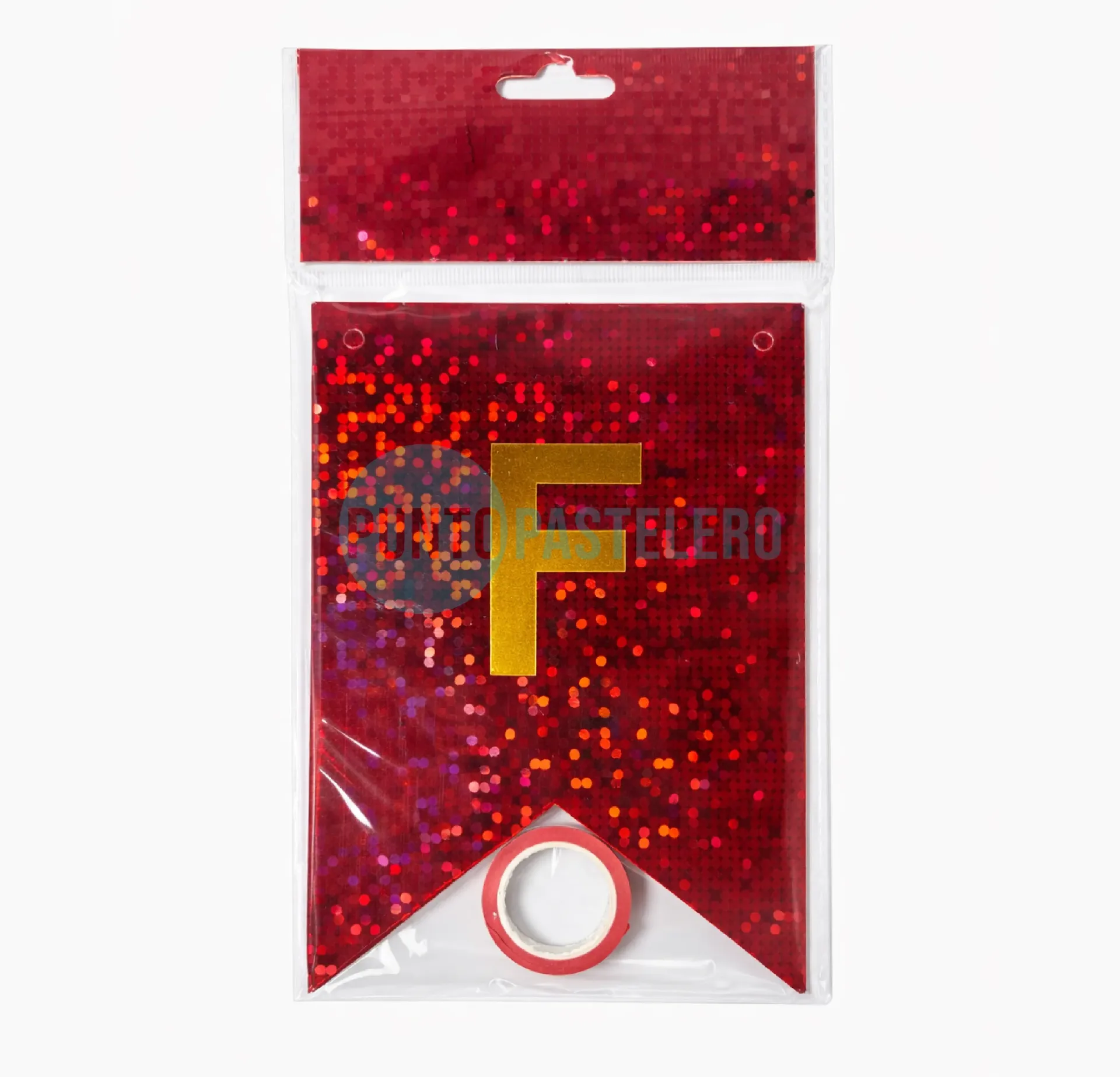 BANDERIN FELIZ CUMPLEAÑOS HOLOGRAFICO ROJO