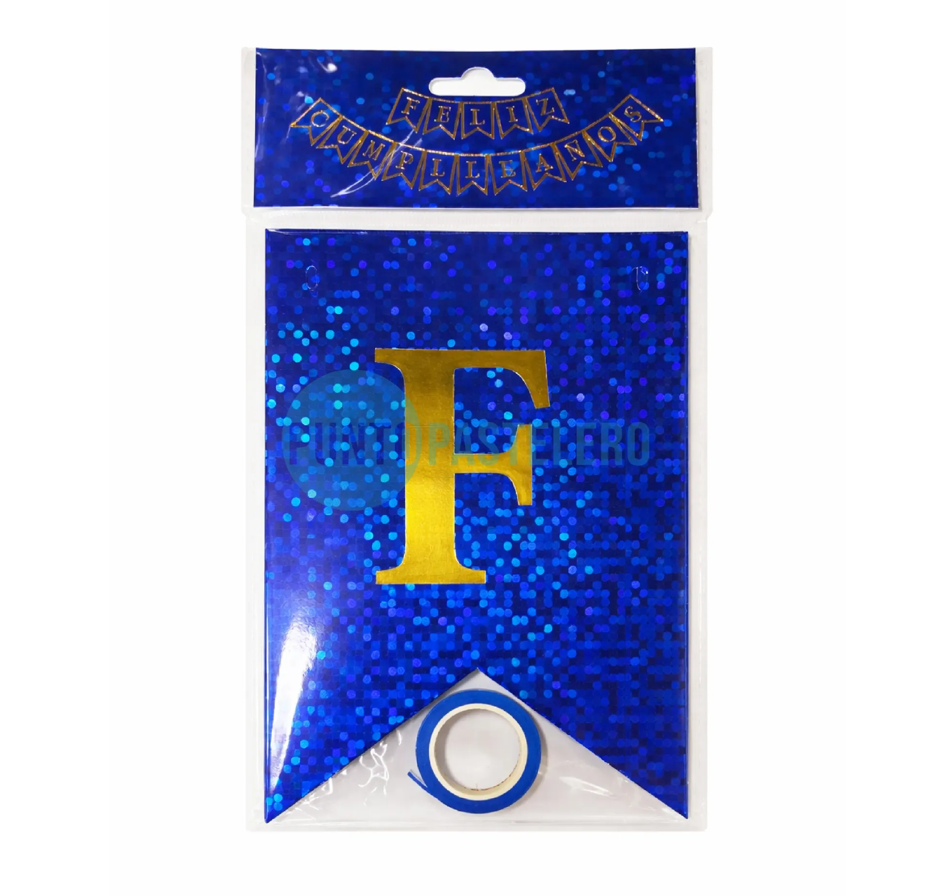 BANDERIN FELIZ CUMPLEAÑOS HOLOGRAFICO AZUL