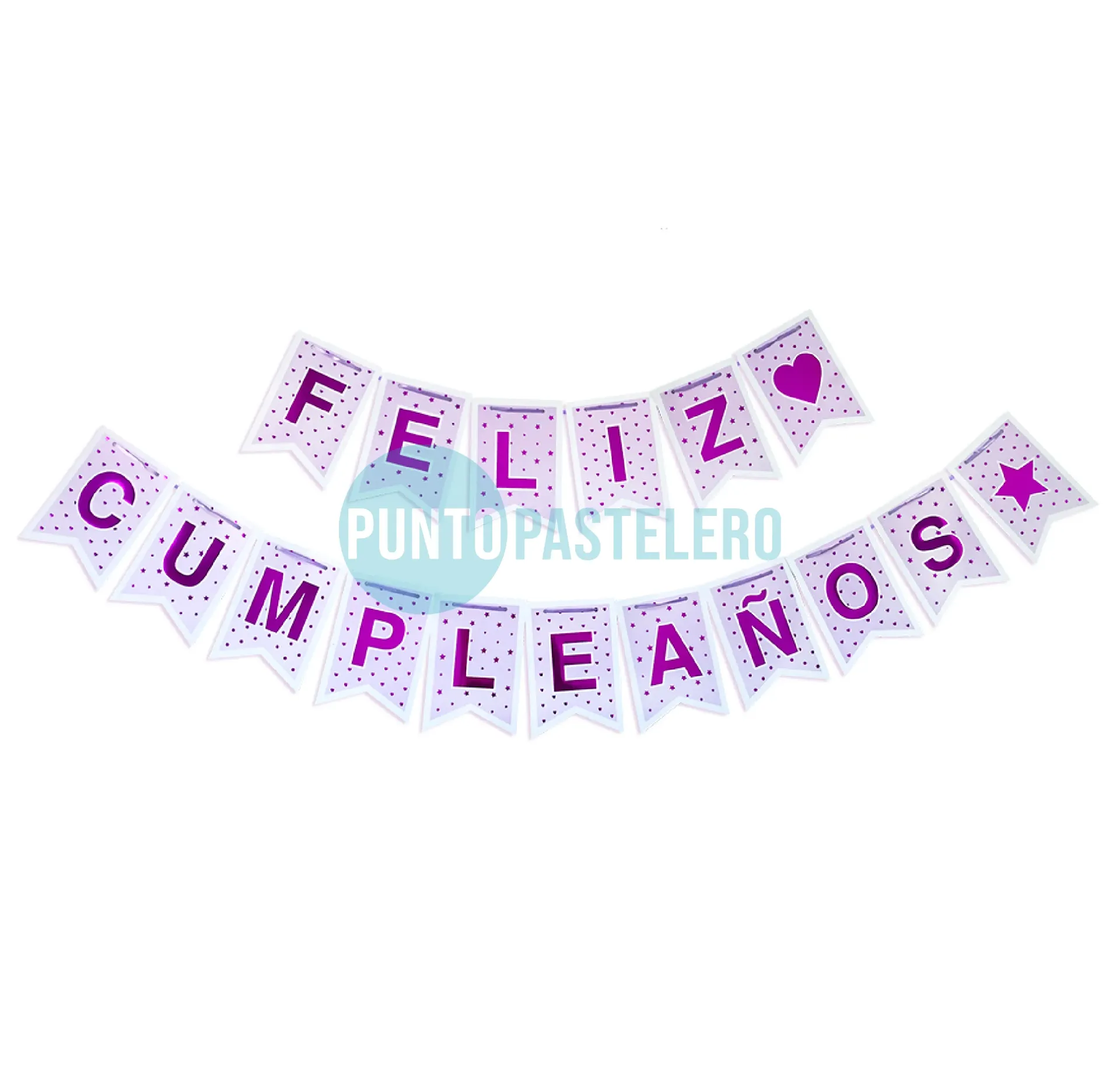 BANDERIN FELIZ CUMPLEAÑOS STAMPING VIOLETA Y LILA