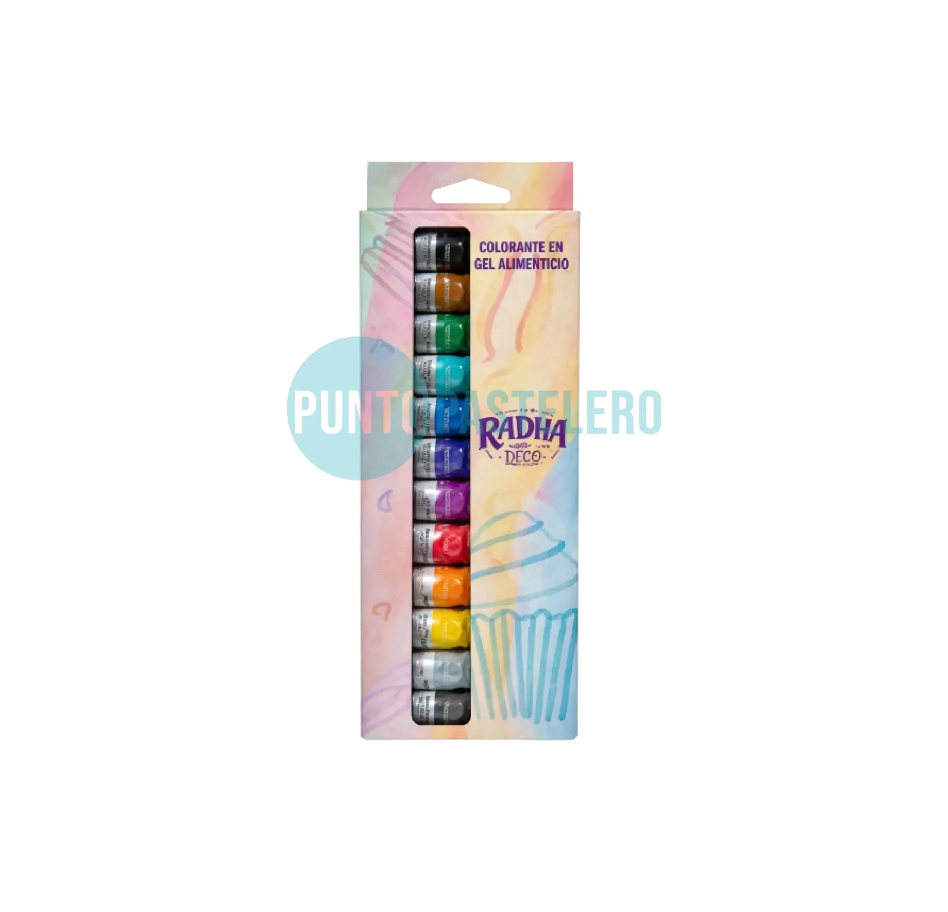 [0714604021452] ESTUCHE COLORANTE EN GEL RADHA SURTIDO X 15 GR. (X 12 U.)