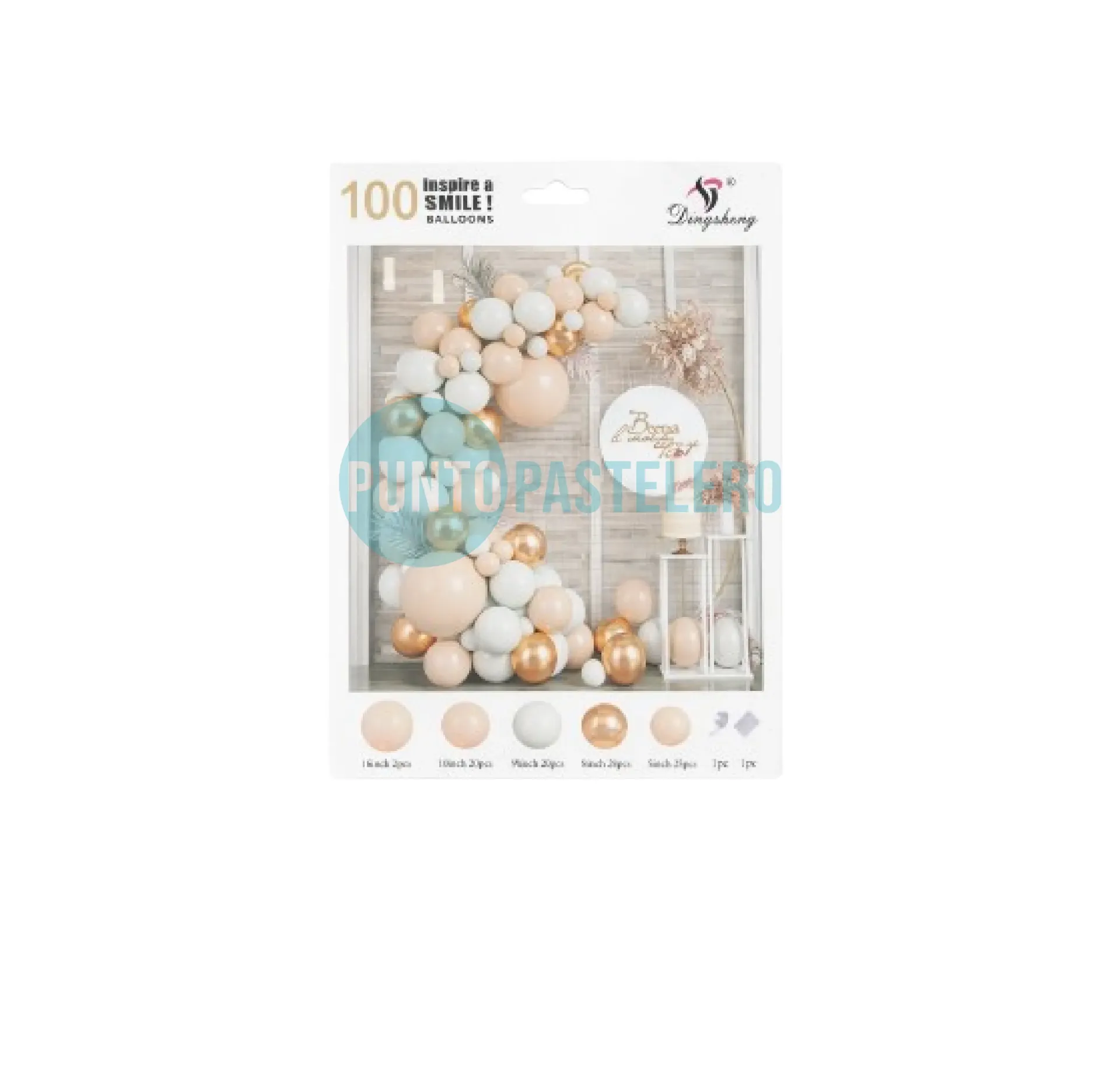 [7801369201205] SET DE GLOBOS CREMA Y DORADO (100 PZ)