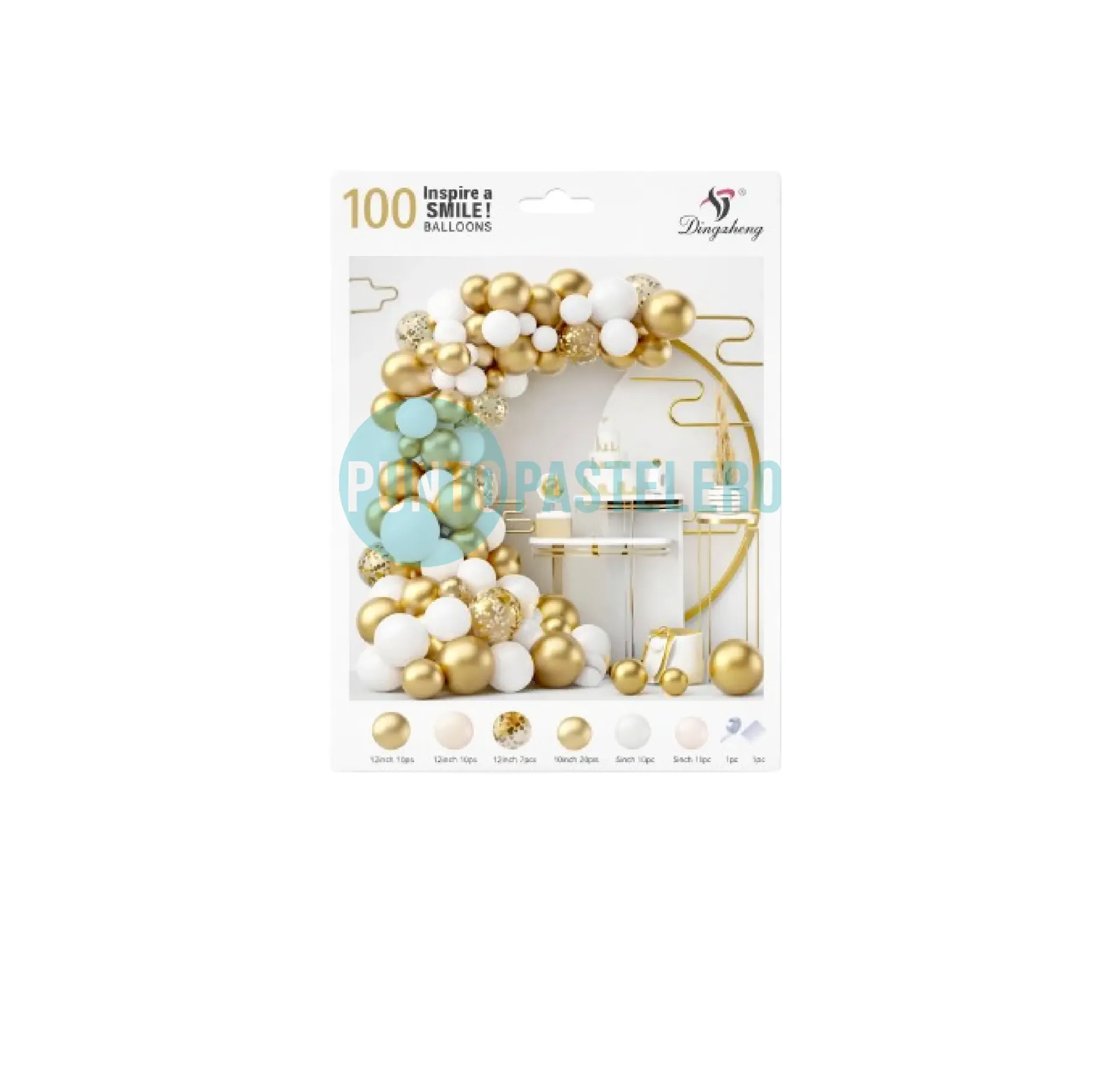 SET DE GLOBOS BLANCO Y DORADO (100 PZ)