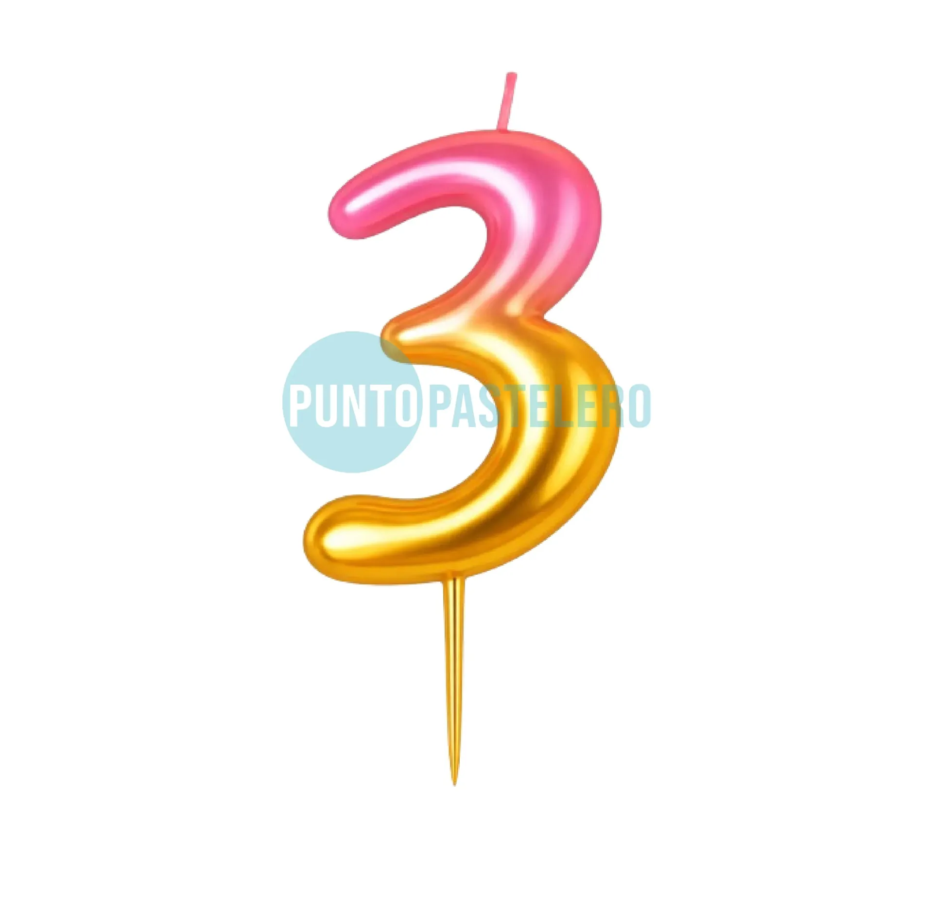 VELA NUMERO DEGRADE ROSA Y ORO "LONG NUMBER" N° 3