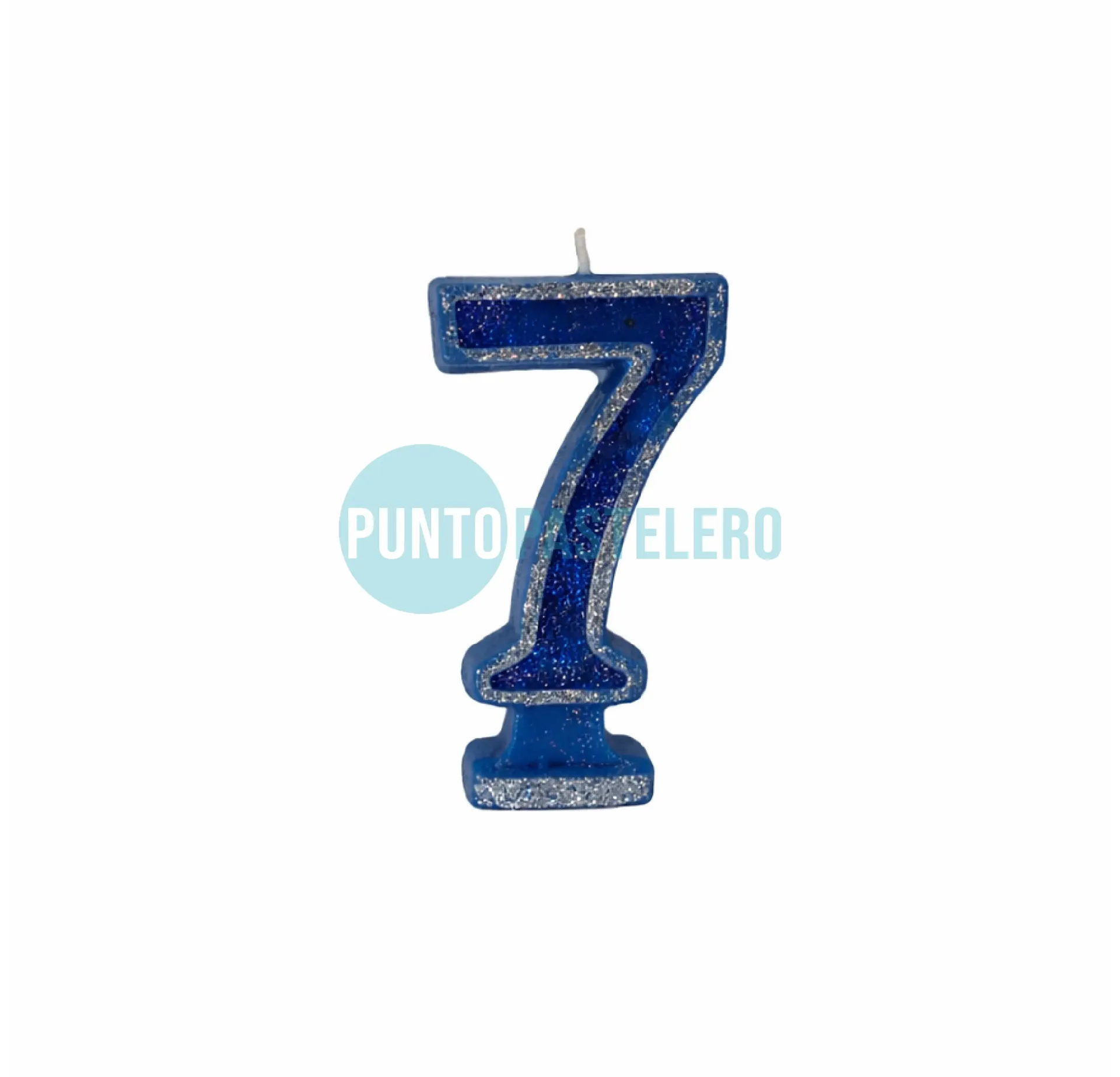 VELA NUMEROTE CON BRILLO AZUL N° 7