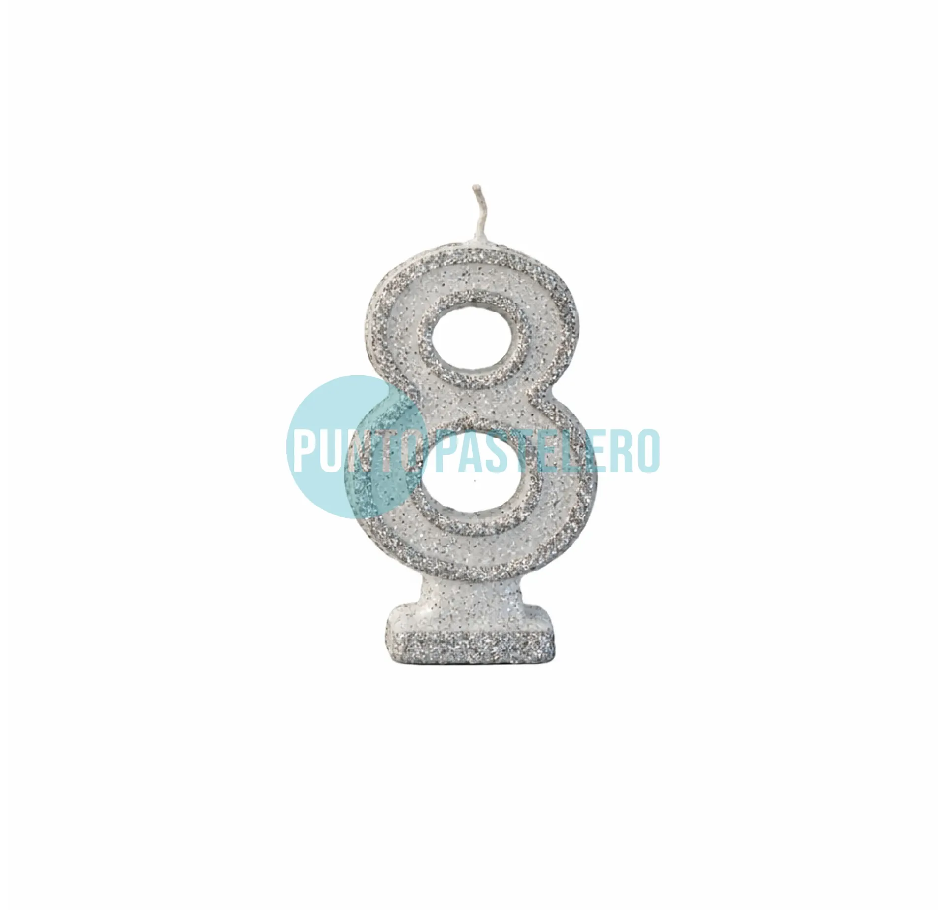 VELA NUMEROTE CON BRILLO BLANCO N° 8