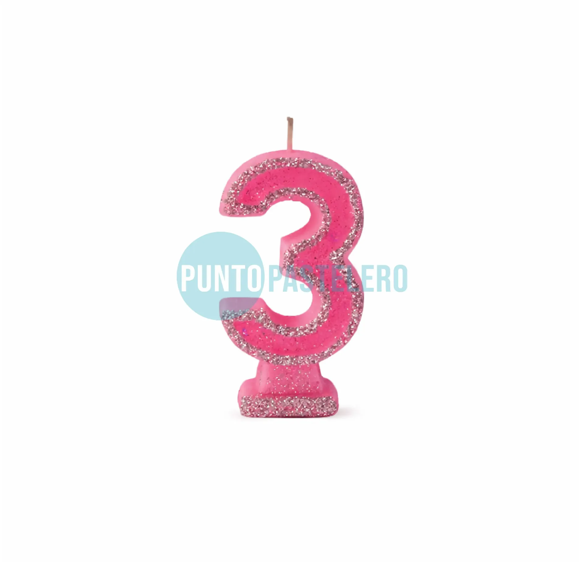 VELA NUMEROTE CON BRILLO ROSA N° 3